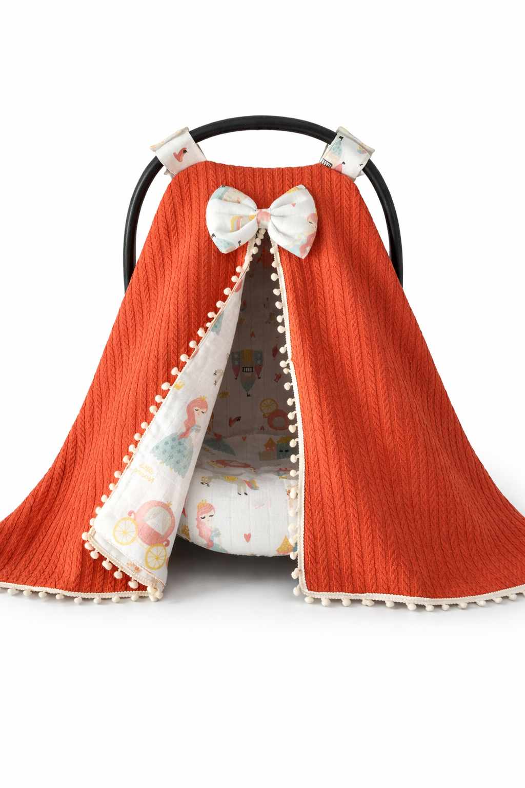 Jaju Baby Kiremit Örgü ve Müslin Kumaş Ponponlu Puset Örtüsü ve Çarşafı