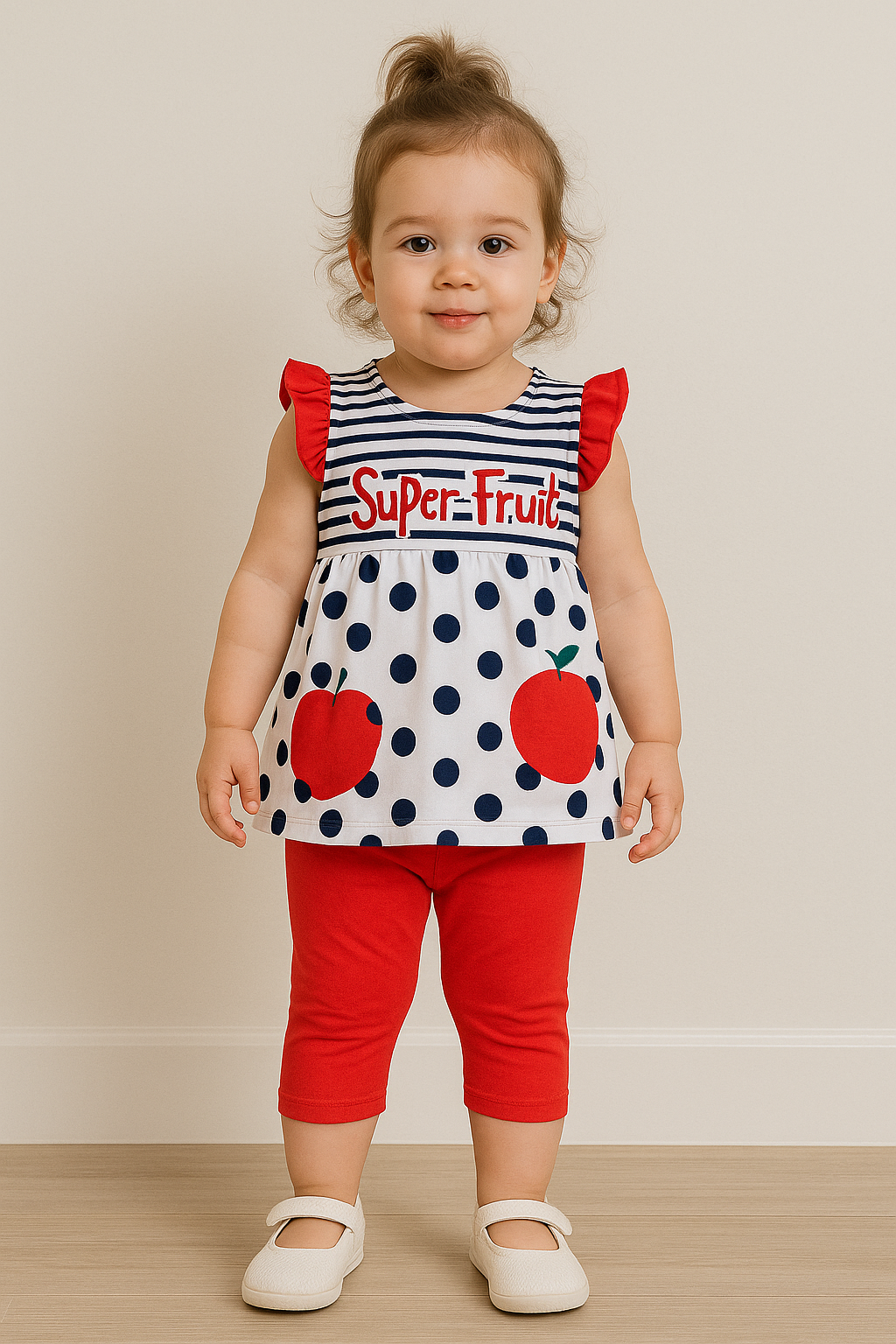 Jaju Baby Kırmızı Elma Desen Kolsuz Tunik Tayt Alt Üst Takım