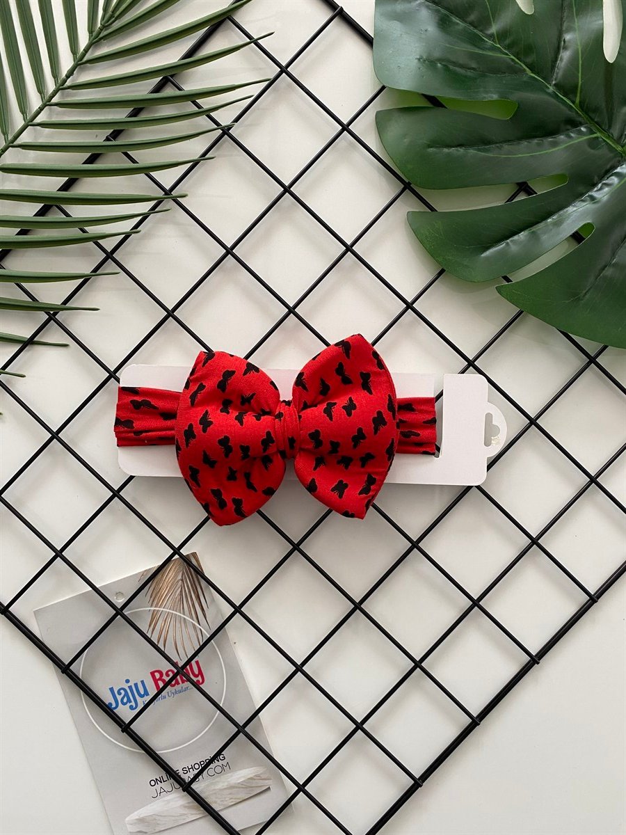 Jaju Baby Kırmızı Kelebek Desenli Fiyonklu Bebek Saç Bandı
