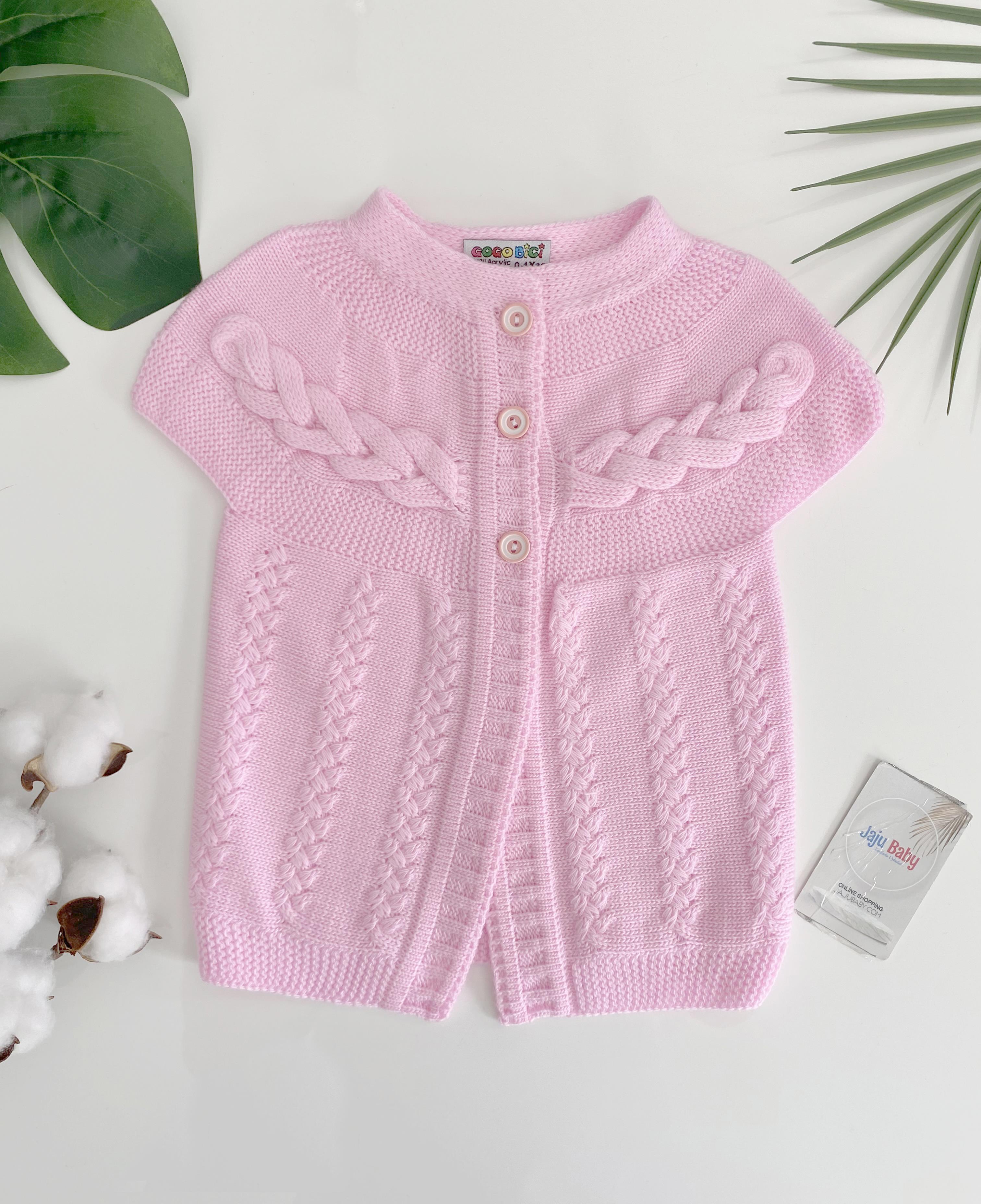 Jaju Baby Kız Bebek Pembe Renk Desenli Düğmeli Triko Örgü Yelek