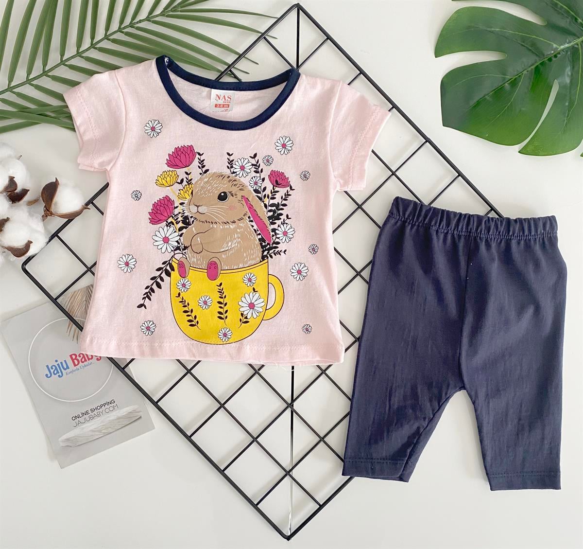 Jaju Baby Kız Bebek Sevimli Tavşan Desenli Alt Üst Takım