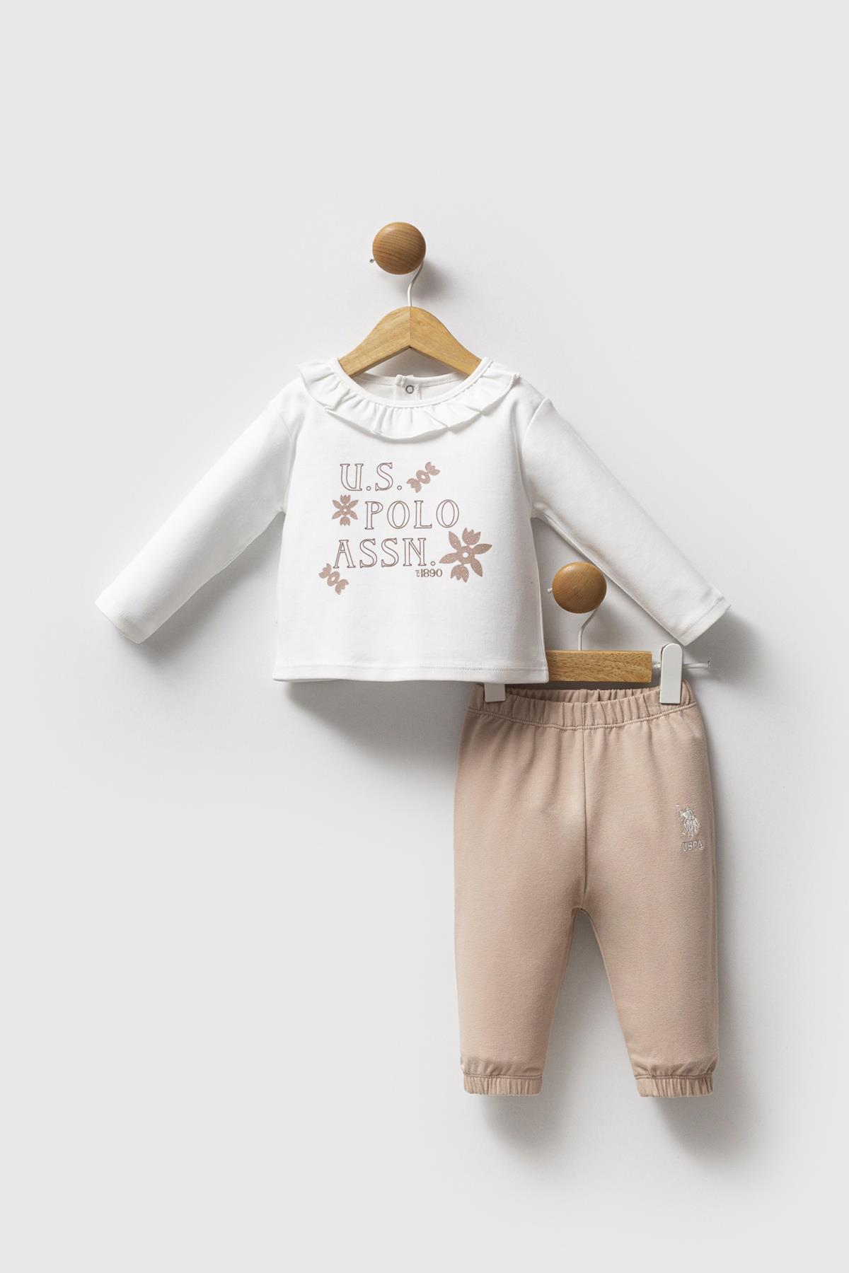 Jaju Baby Kız Bebek U.S. POLO Assn.   BEYAZ - İnterlok - 2 li Takım USB2722 - V1 