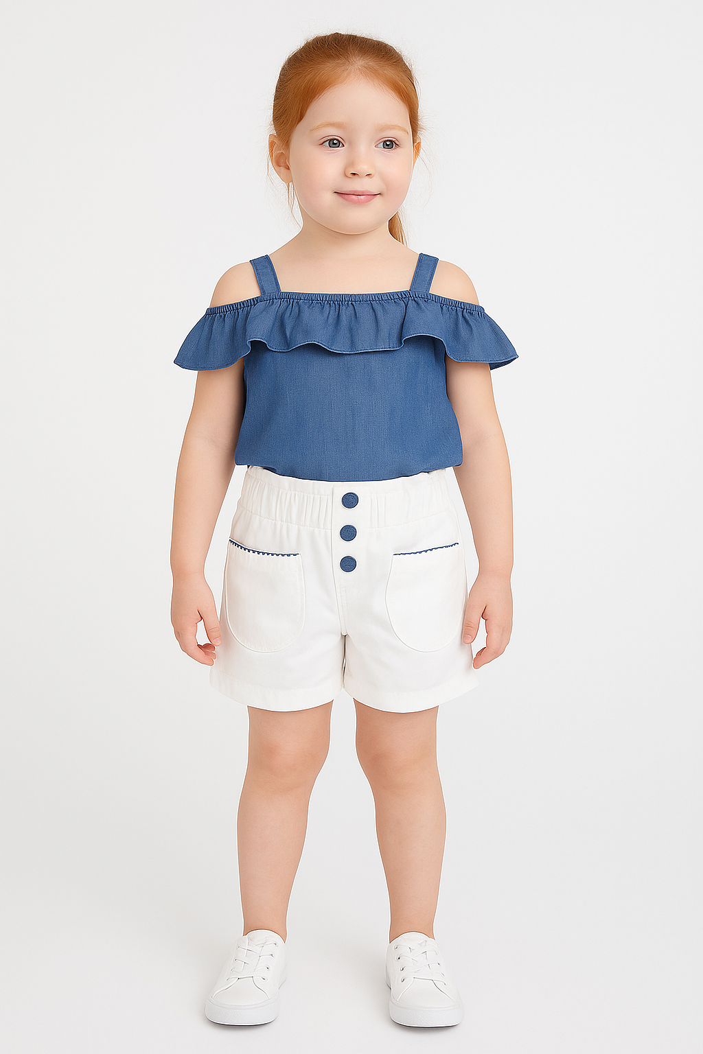 Jaju Baby Kız Çocuk Askılı Bluz Ve Beyaz Şort Takım