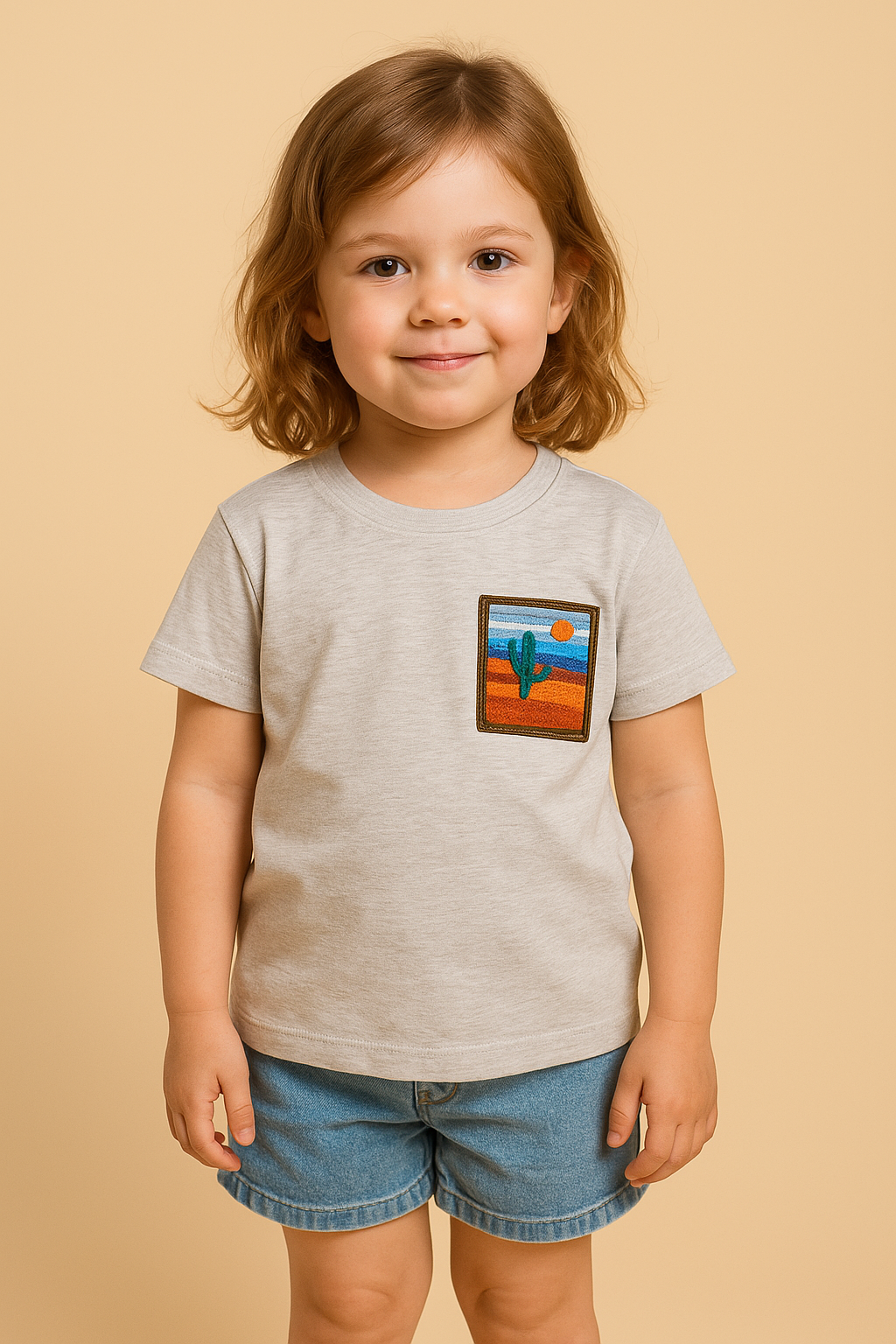 Jaju Baby  Kız Çocuk Gri Cep Nakışlı T-shirt