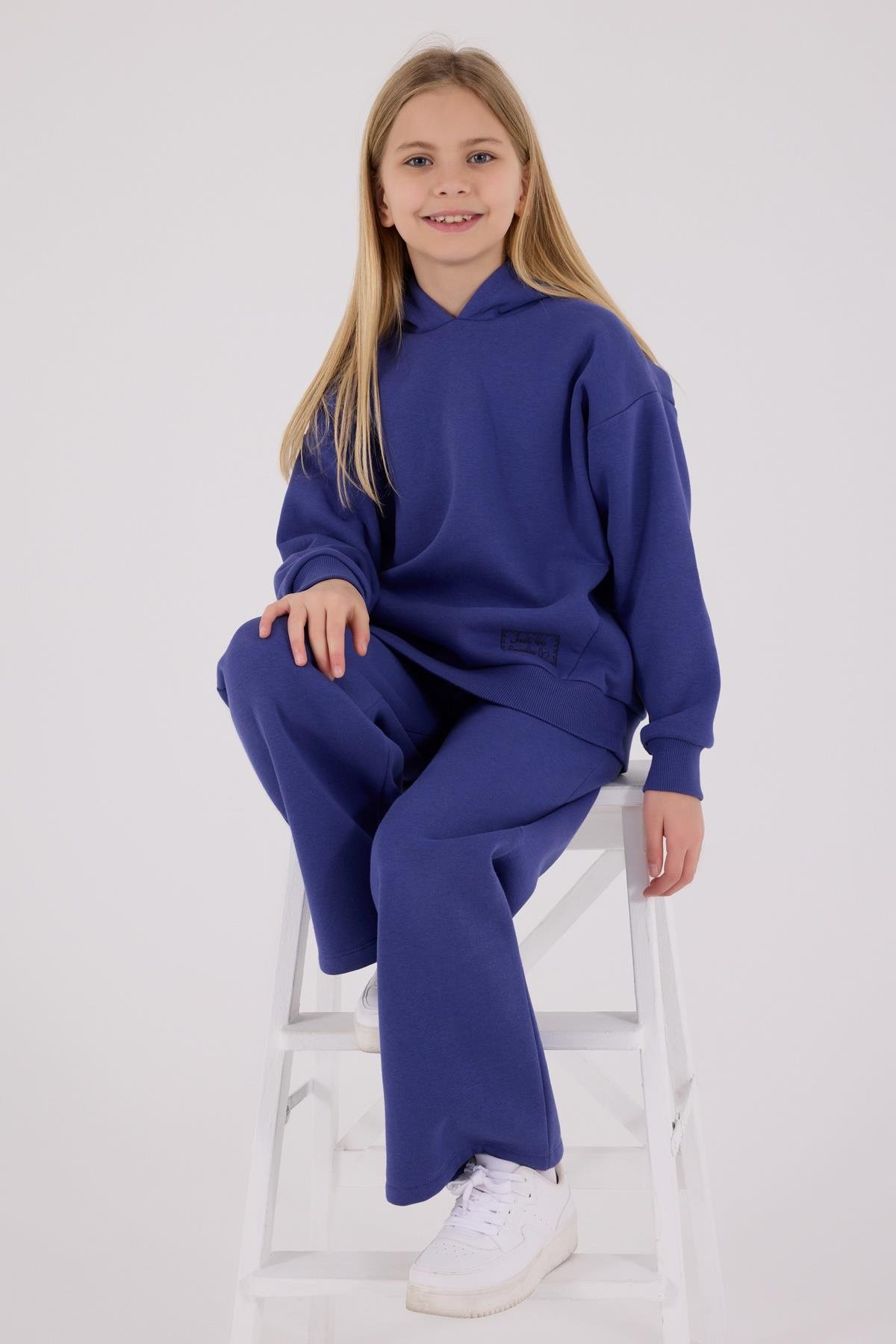 Jaju Baby Kız Çocuk  KOYU İNDİGO - Üç İplik Şardonlu - Eşofman Takımı RP3692 - V2