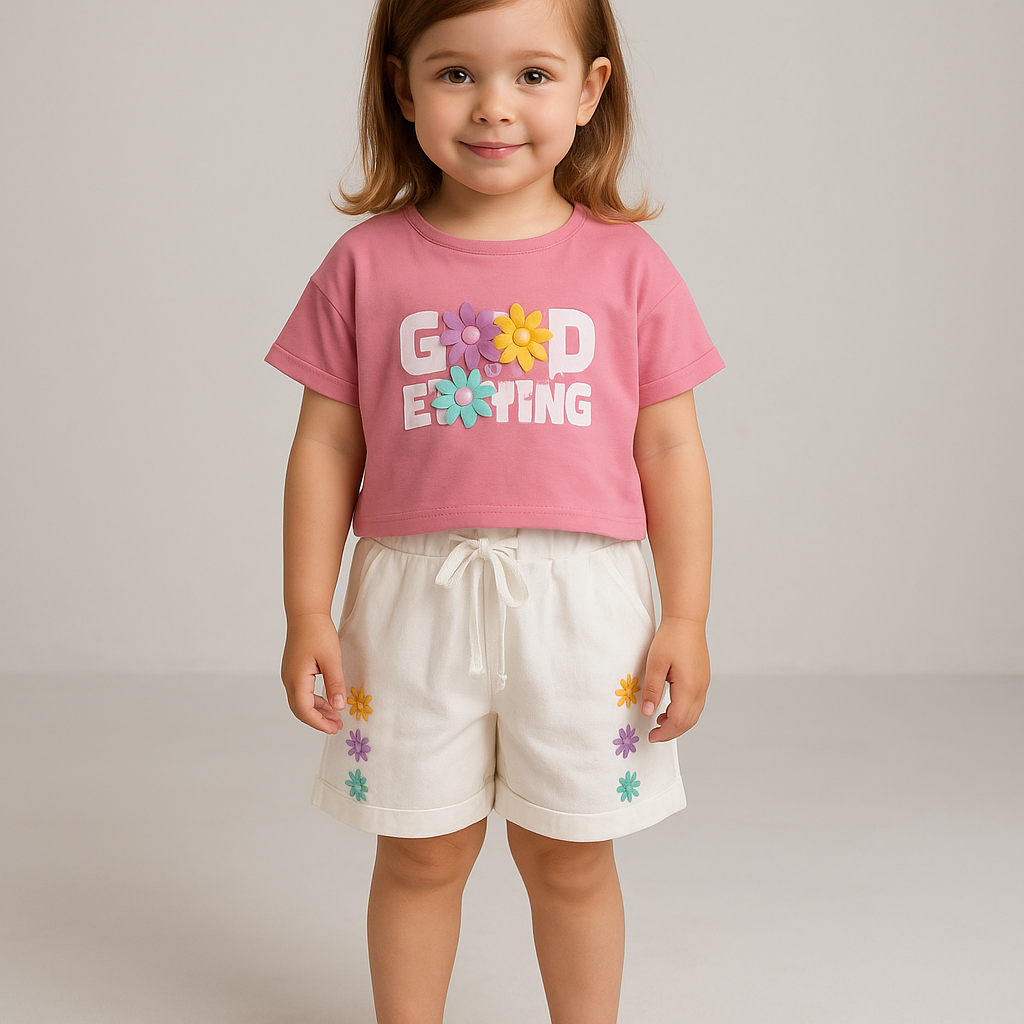 Jaju Baby Kız Çocuk Papatyalı Şort&T-shirt Takım