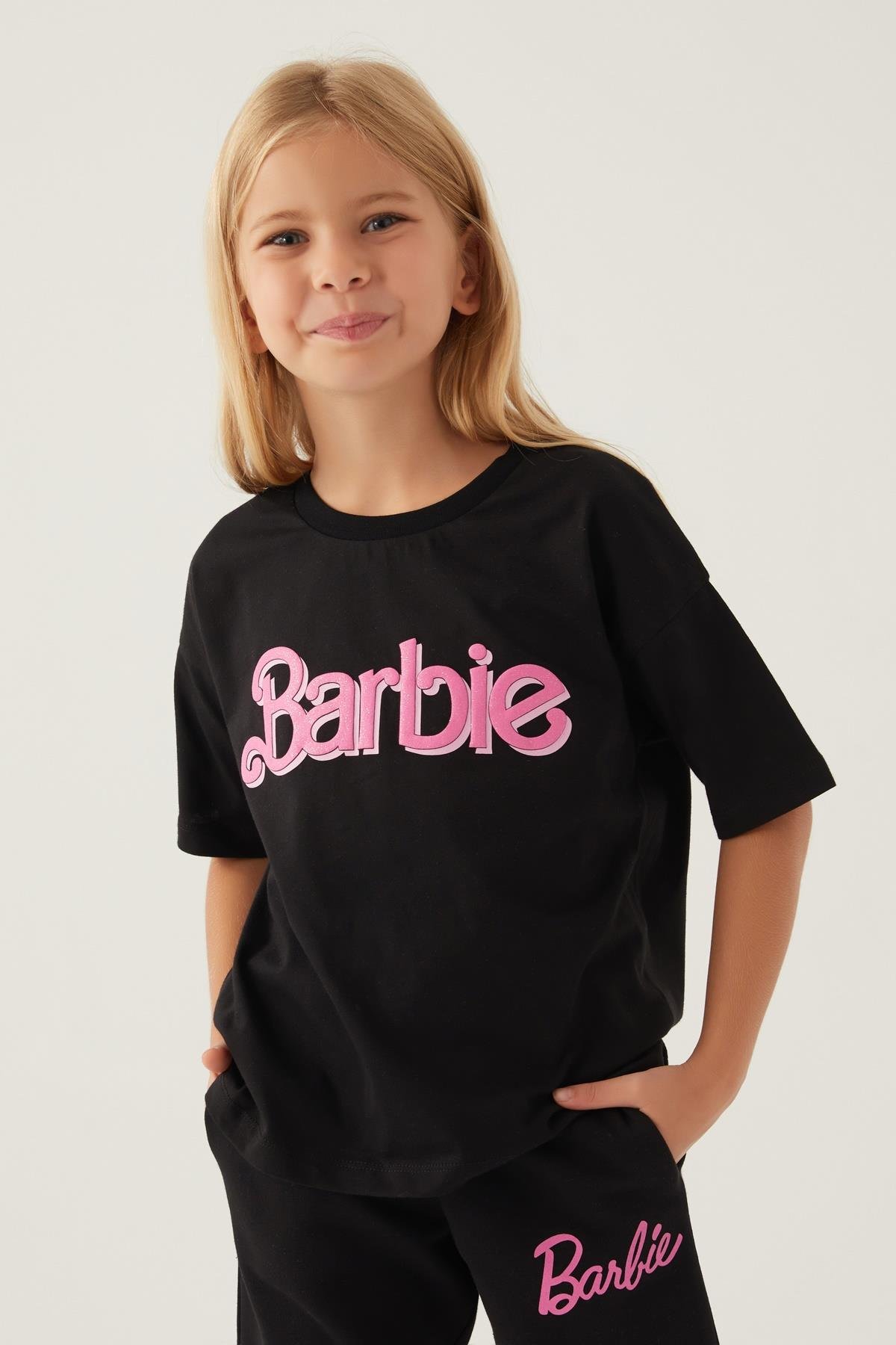 Jaju Baby  Kız Çocuk Siyah BARBİE Süprem - T-Shirt 