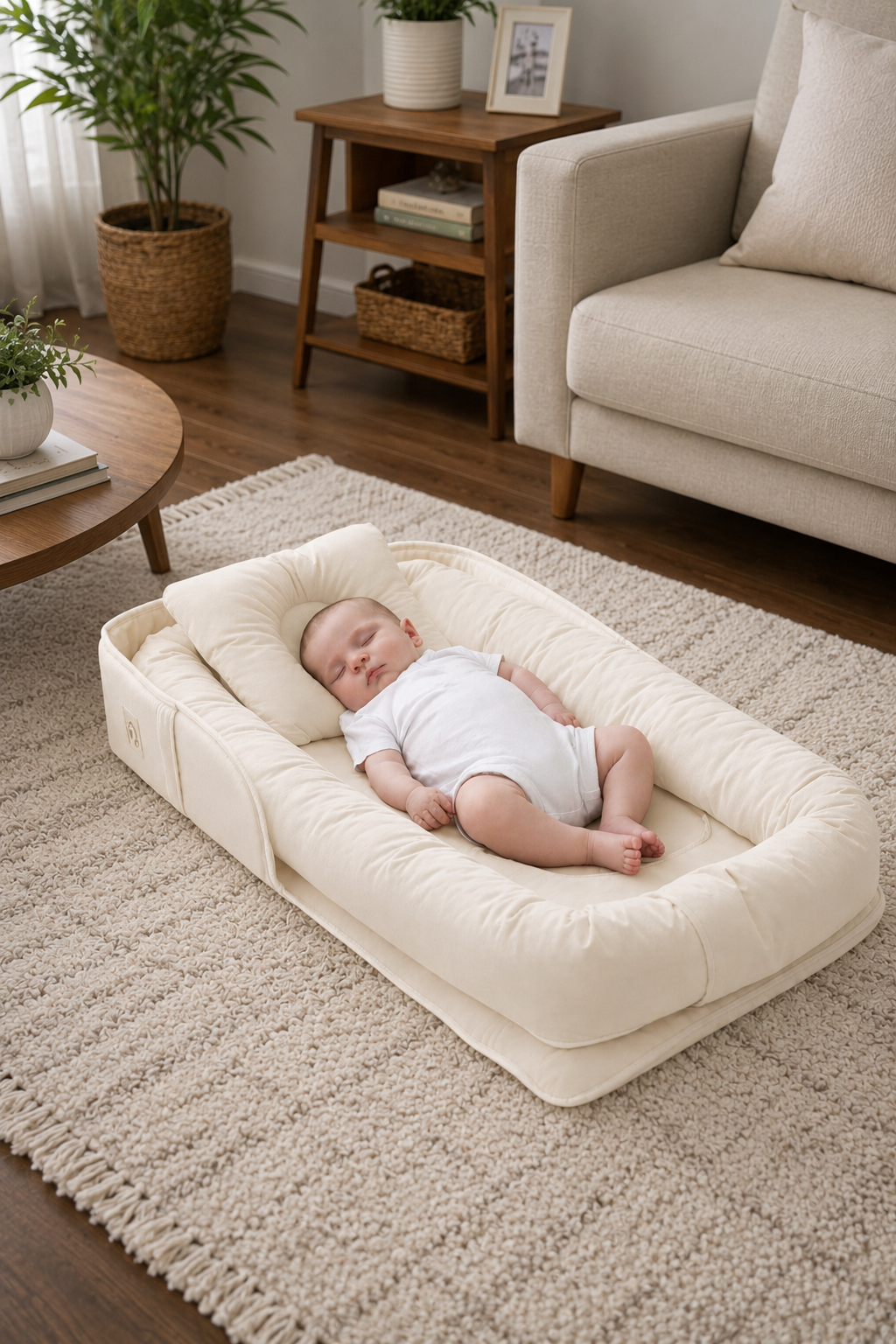 Jaju Baby Krem Babynest Lüx Taşınabilir Çantalı Bebek Yuvası-Yatağı Babynest , Seyahatte, Araçta, Otelde…