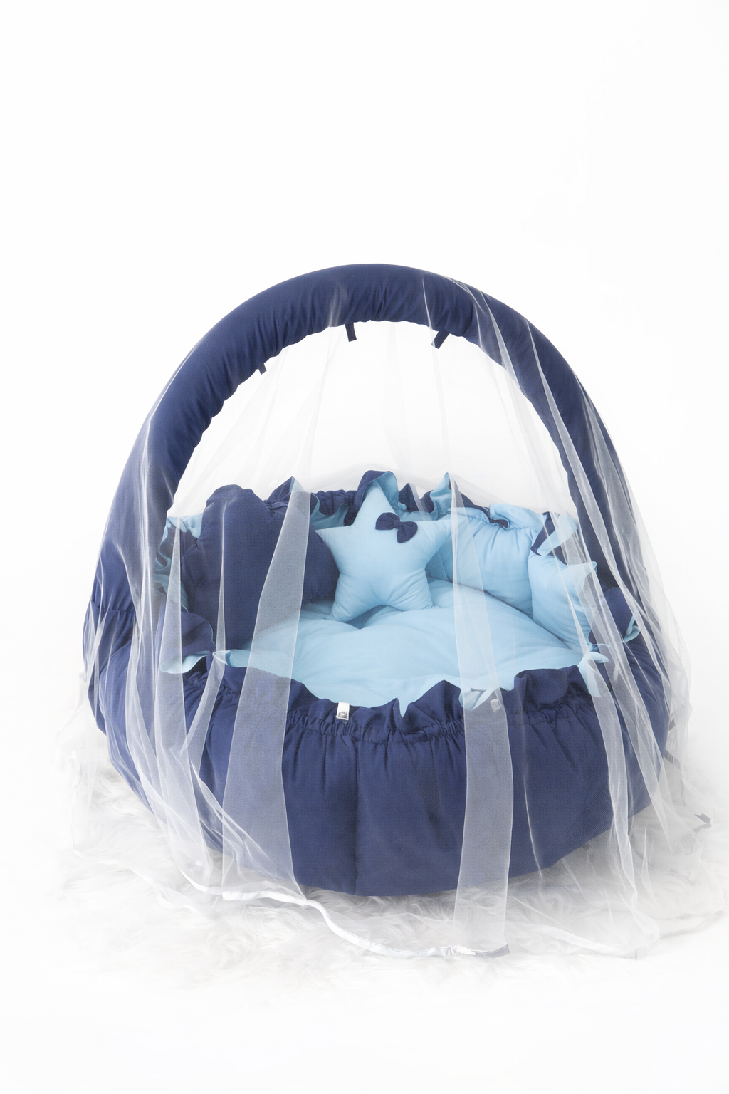 Jaju Baby Lacivert - Mavi Tasarım Lüx Oyun Minderi Babynest Cibinlik Tül Oyuncak Aparat Set