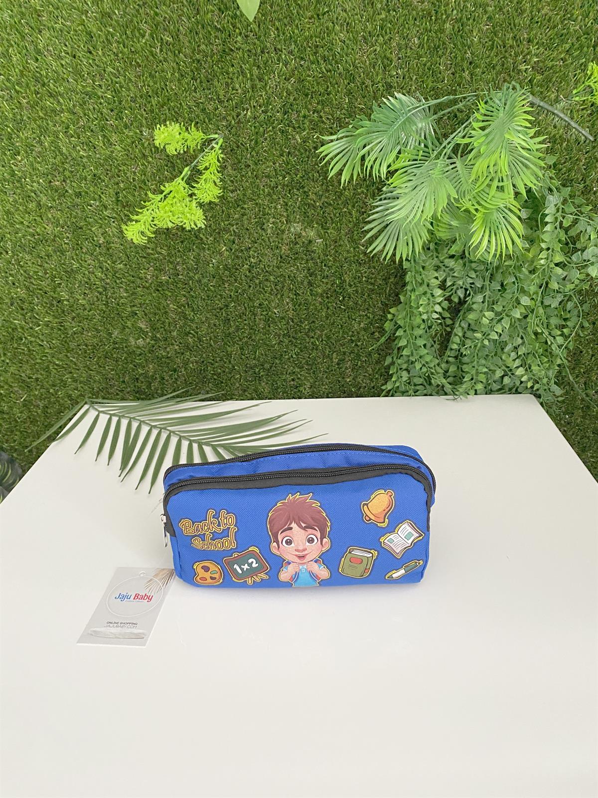 Jaju Baby Mavi Back To School Yazılı İki Bölmeli Kalemlik