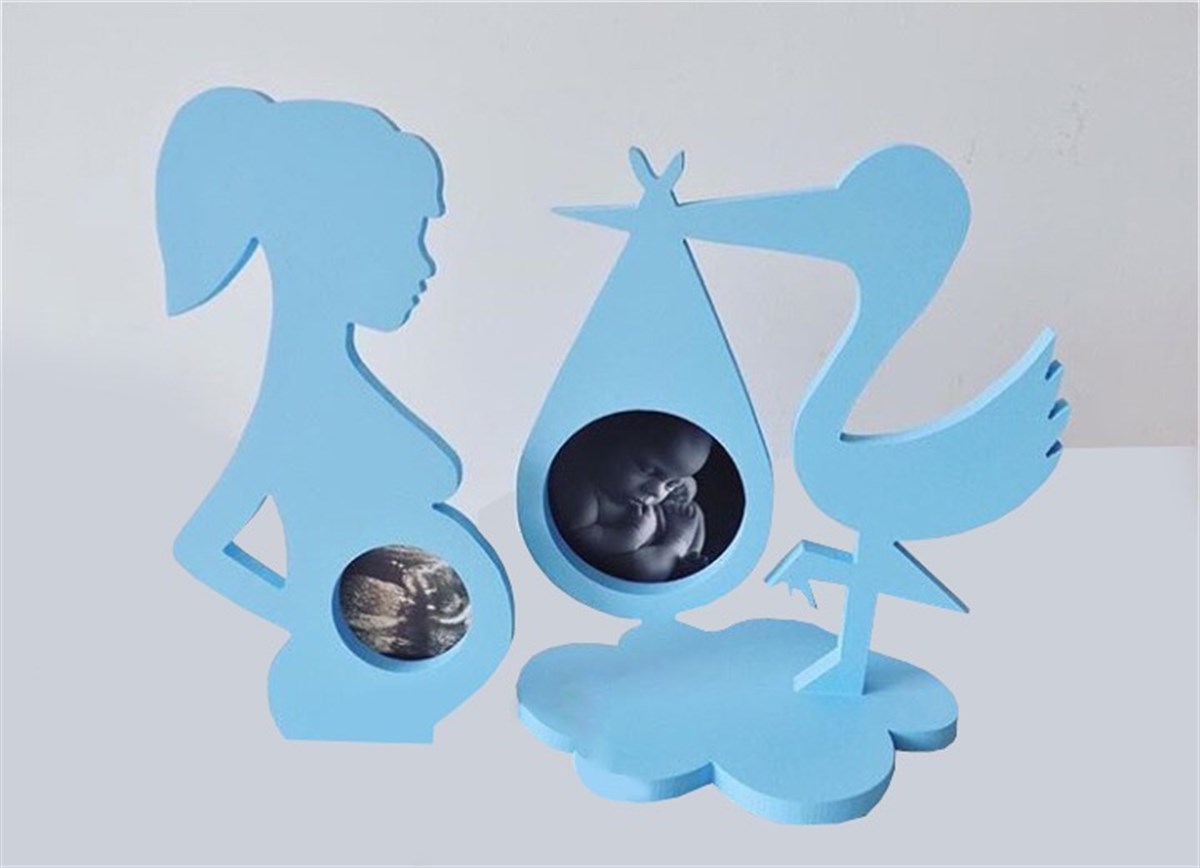 Jaju Baby Mavi Gebe Kadın ve Leylek Dekoratif Fotoğraf Çerçevesi