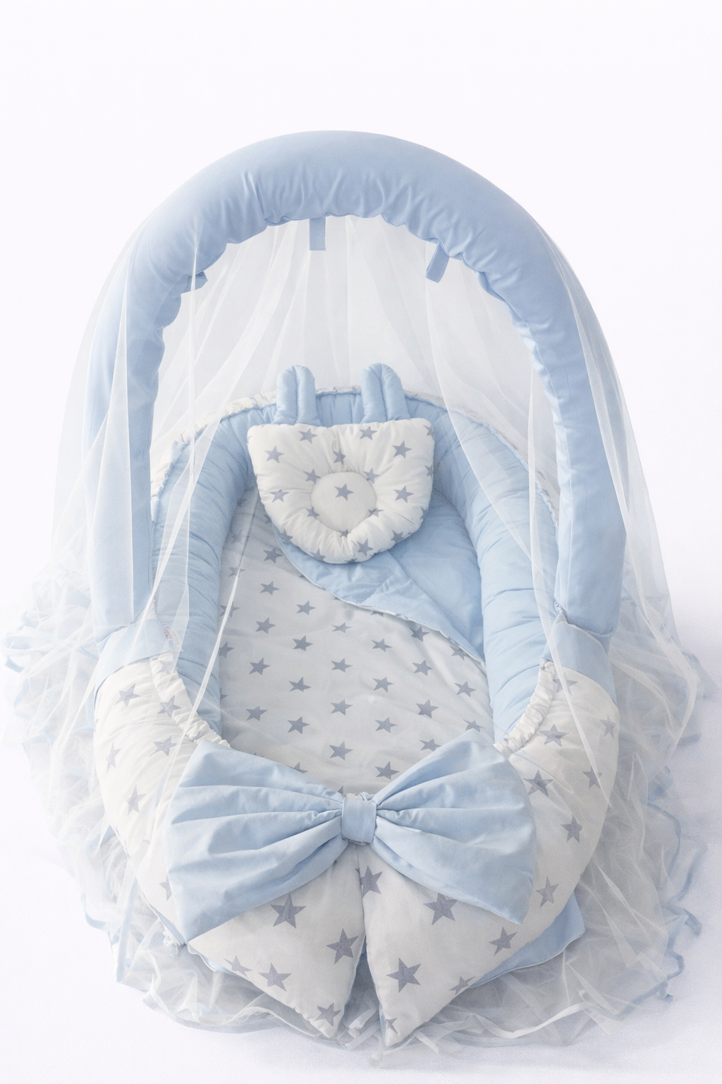 Jaju Baby Mavi Kulaklı Cibinlik ve Oyuncak Aparatlı Lüx Tasarım Babynest
