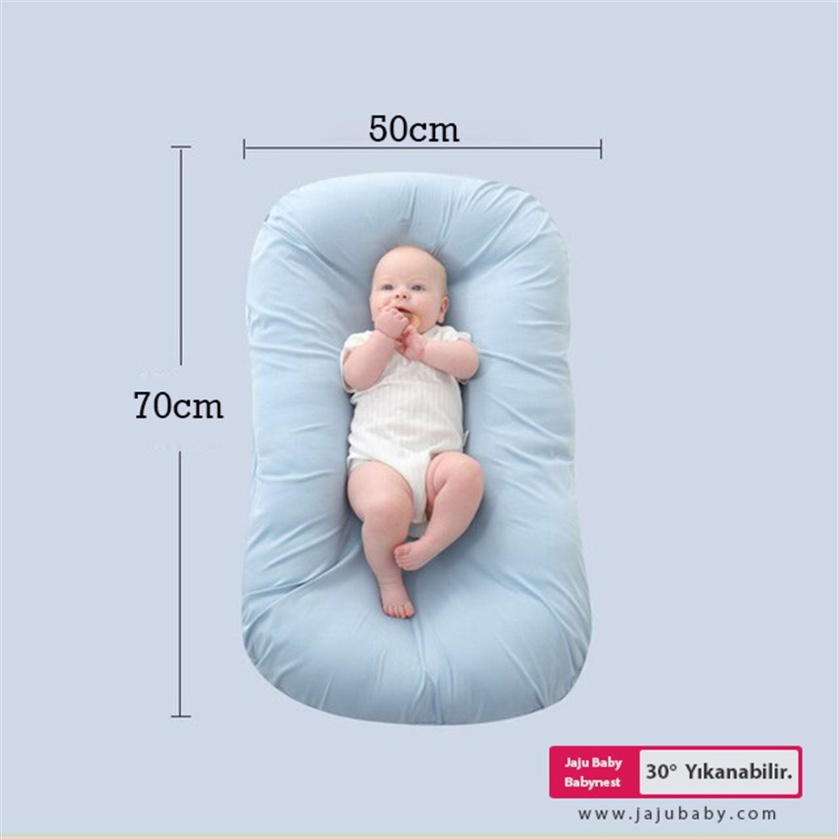 Jaju Baby Mavi Puffy Babynest Lüx Baby Nest 70x55 Cm Anne Yanı
