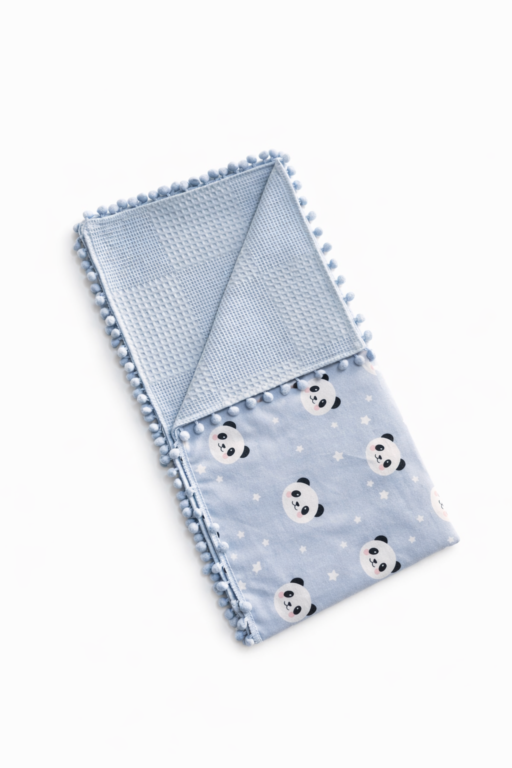 Jaju Baby Mavi wafle Pike Panda Desenli Çift Taraflı Bebek Battaniyesi 110x100 cm
