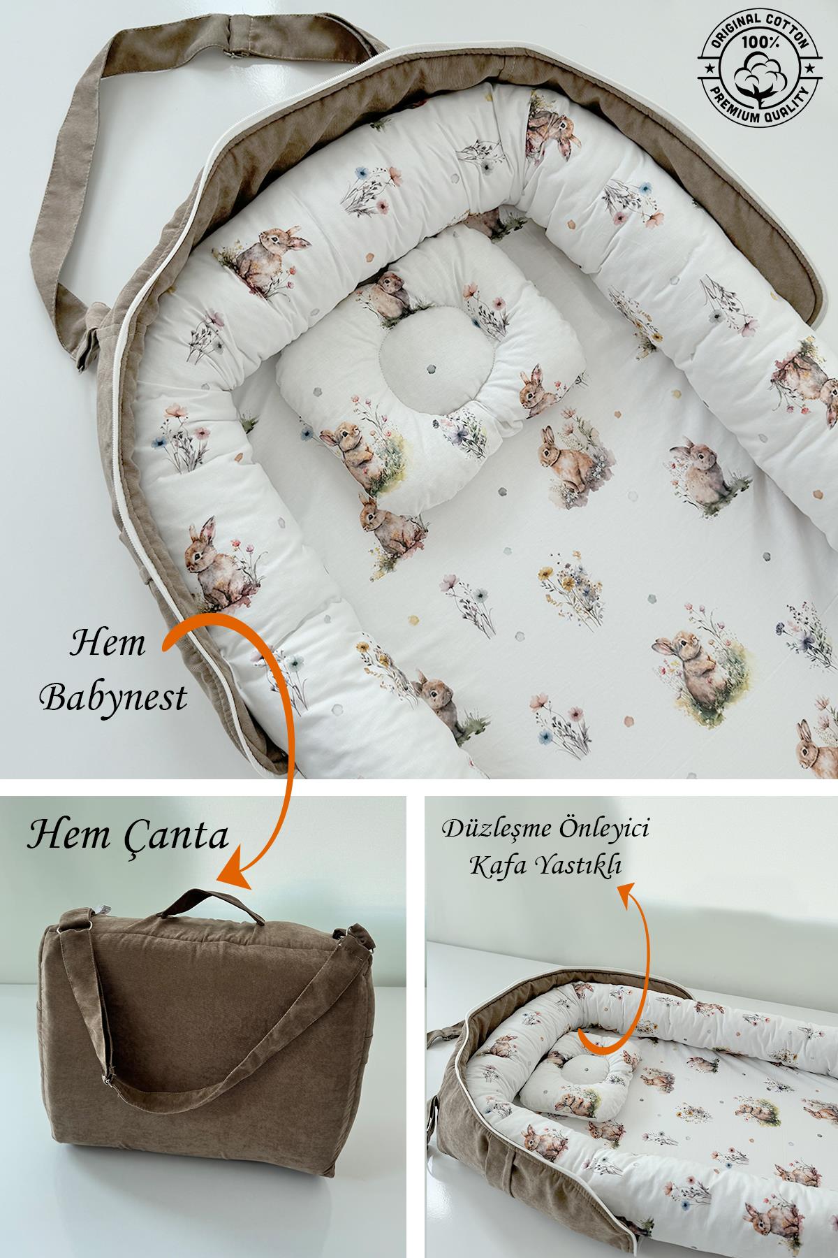 Jaju Baby Nest Bebe Lacivert Örgü Gökkuşağı Desenli Çantalı Babynest Bebek Çantası Taşınabilir Anne Yanı Yatağı