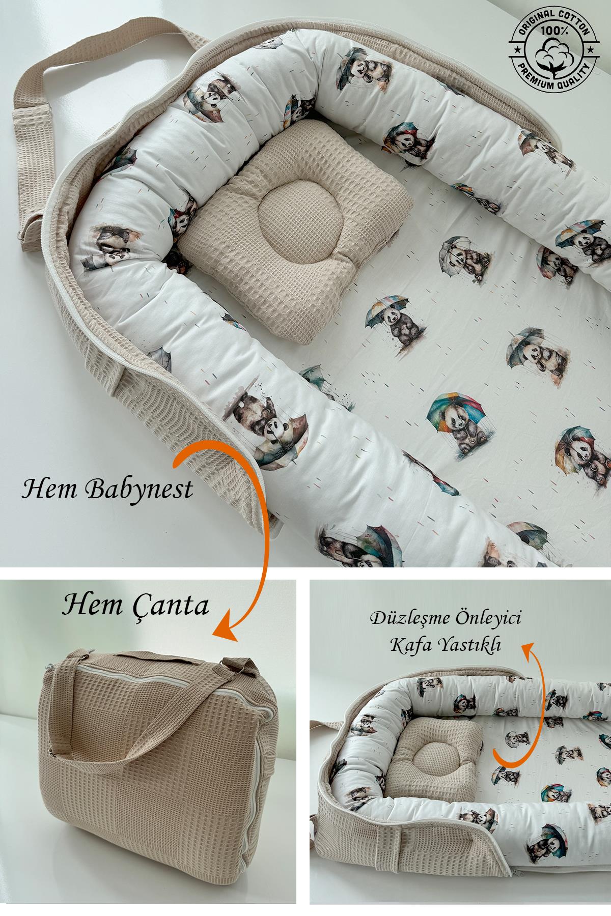 Jaju Baby Nest Çantalı Babynest Taşınabilir Anne Yanı Islanan Panda Pike Babynest