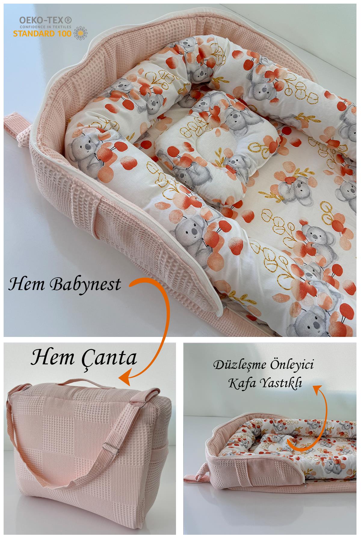 Jaju Baby Nest Çantalı Babynest Taşınabilir Anne Yanı Sevimli Hayvan Somon Pike Babynest