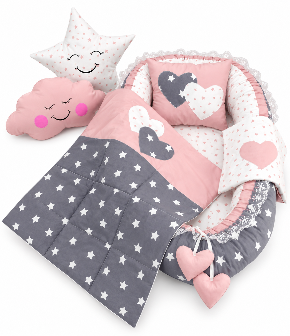 Jaju Baby Nest Gri Yıldızlı Ortopedik Lüx 6'Lı Babynest Set