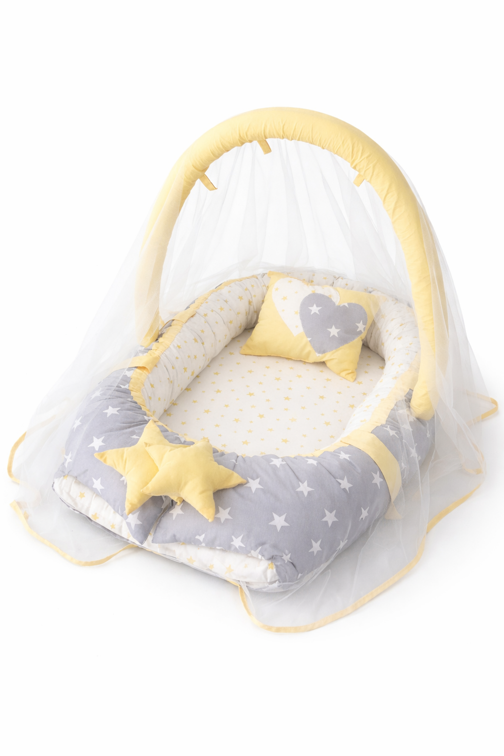 Jaju Baby Nest Sarı-Gri Tasarım Cibinlik ve Oyuncak Askılı Lüx Tasarım Babynest