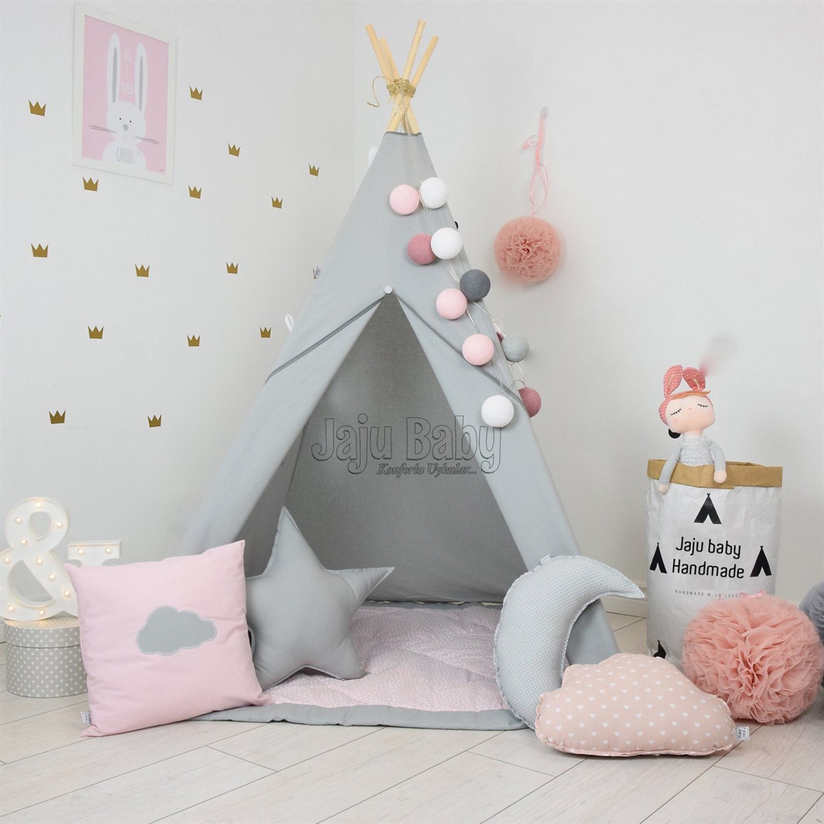Jaju Baby Özel Gri Oyun Çadırı Set | JajuBaby.Com