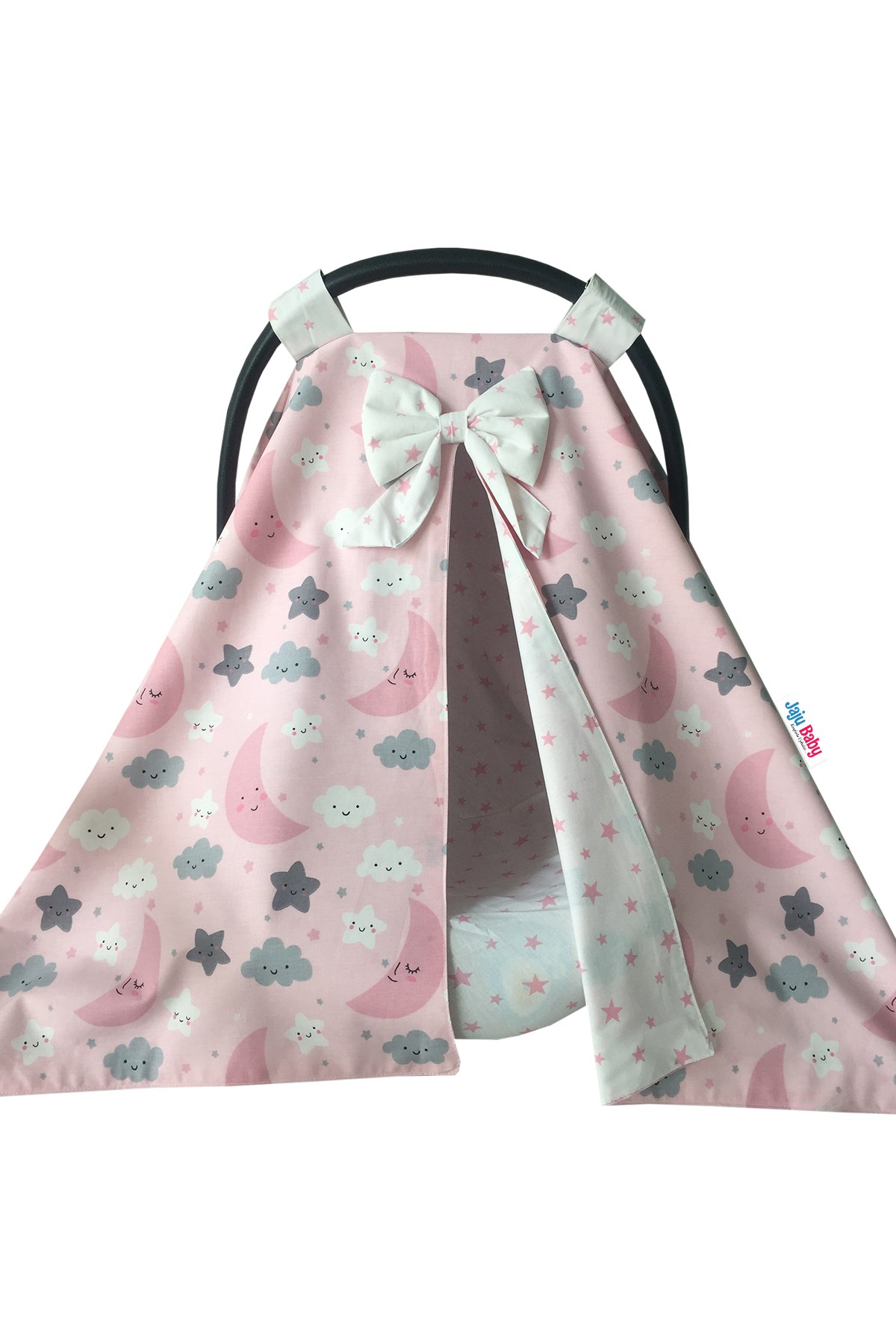 Jaju Baby Pembe Ay Bulut Desenli Puset Örtüsü ve İç Çarşafı