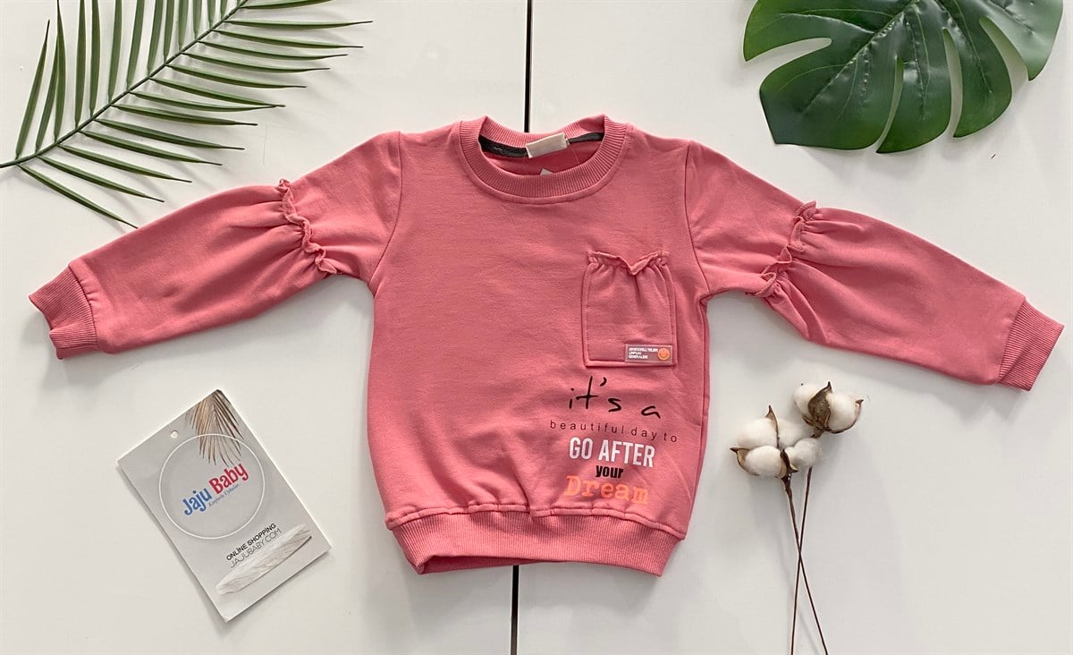 Jaju Baby Pembe Baskılı İçi Polar Sweatshirt