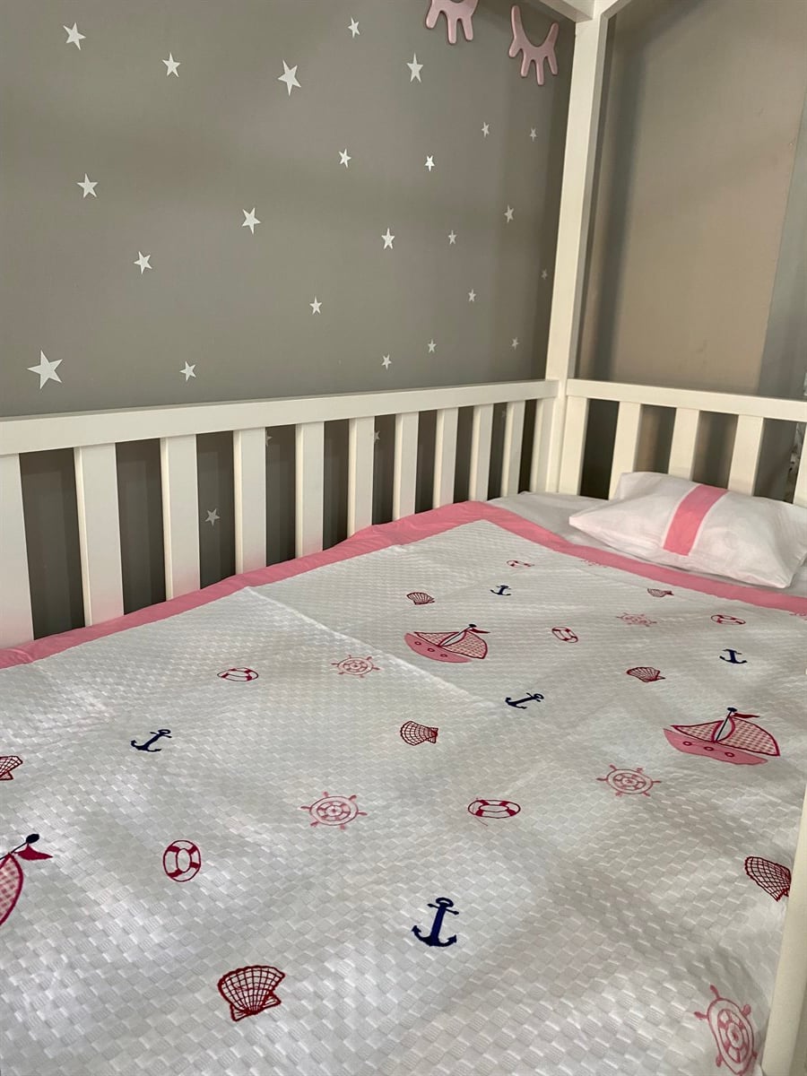 Jaju Baby Pembe Gemi Baskılı Pike Takımı