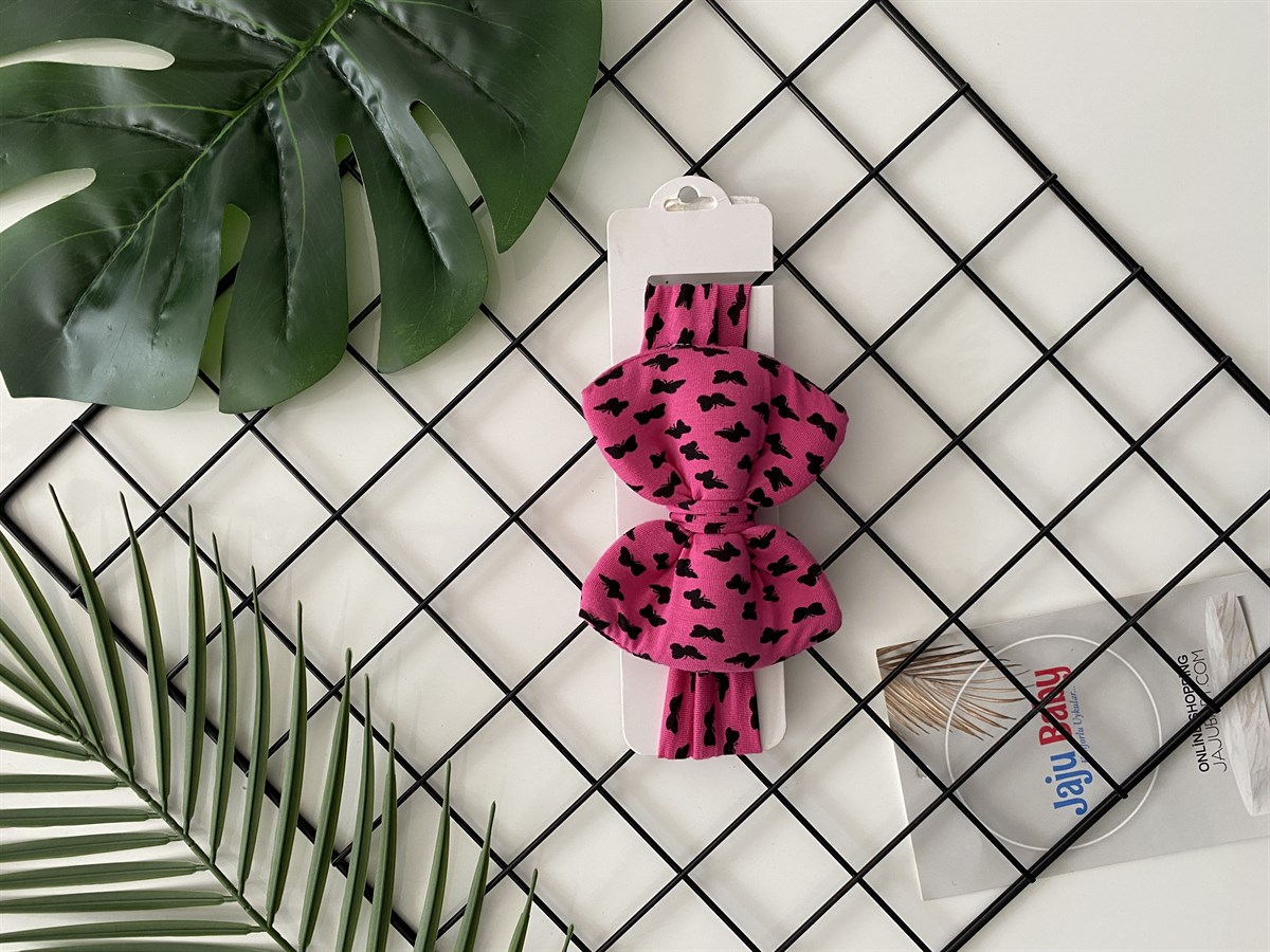 Jaju Baby Pembe Kelebek Desenli Bebek Fiyonklu Saç Bandı