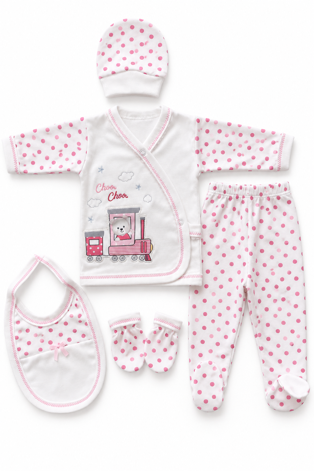 Jaju Baby Pembe Puantiyeli 5 Parça Hastane Çıkış Seti