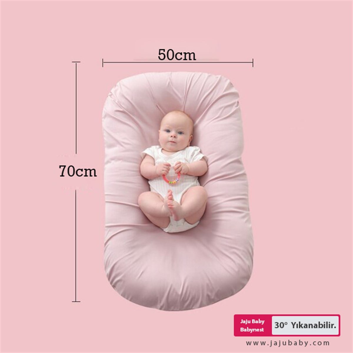 Jaju Baby Pembe Puffy Babynest Lüx Baby Nest 70x55 Cm Anne Yanı