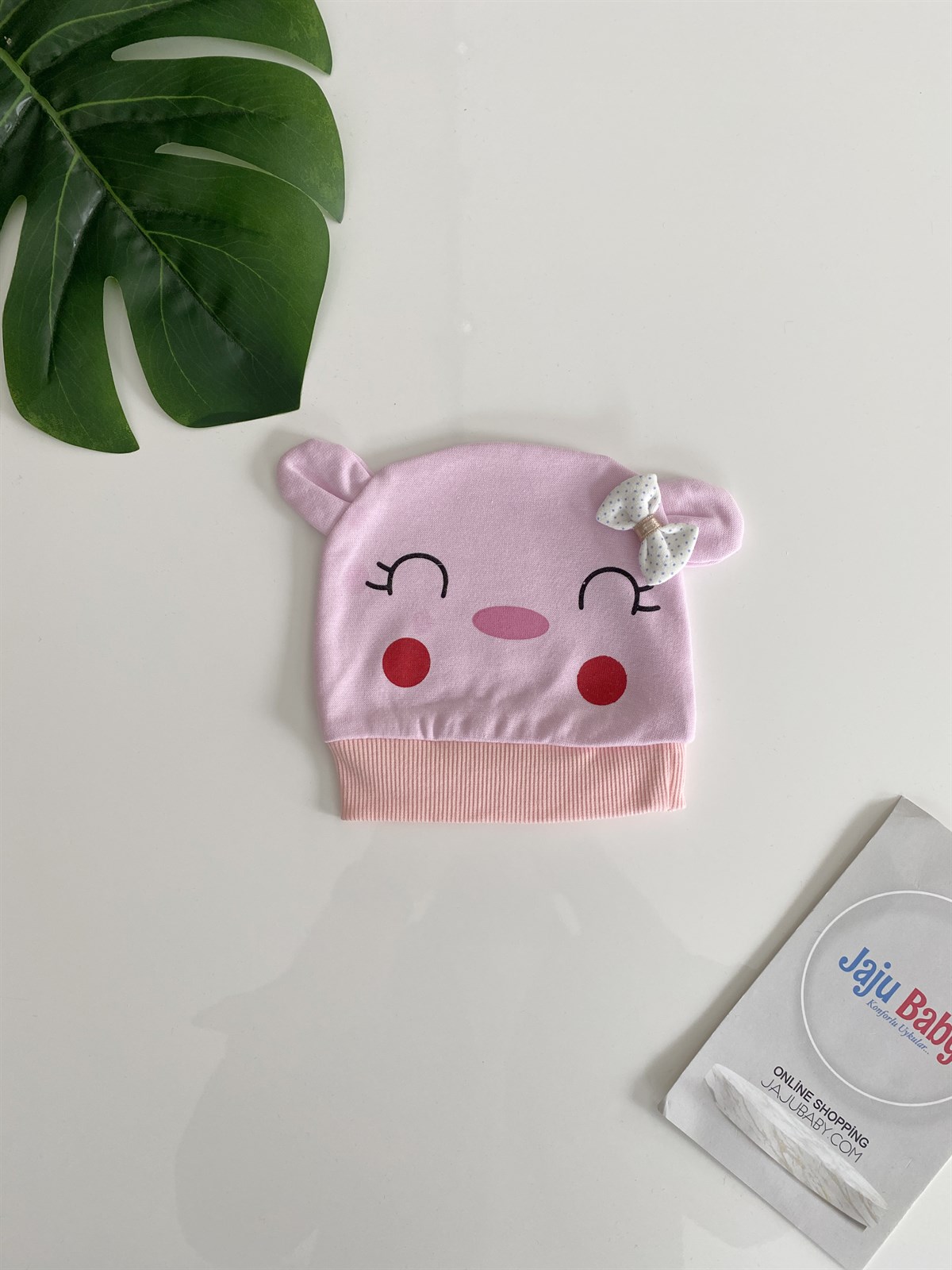Jaju Baby Pembe Renk Kulaklı Gülen Yüz 1-18 Ay Bere
