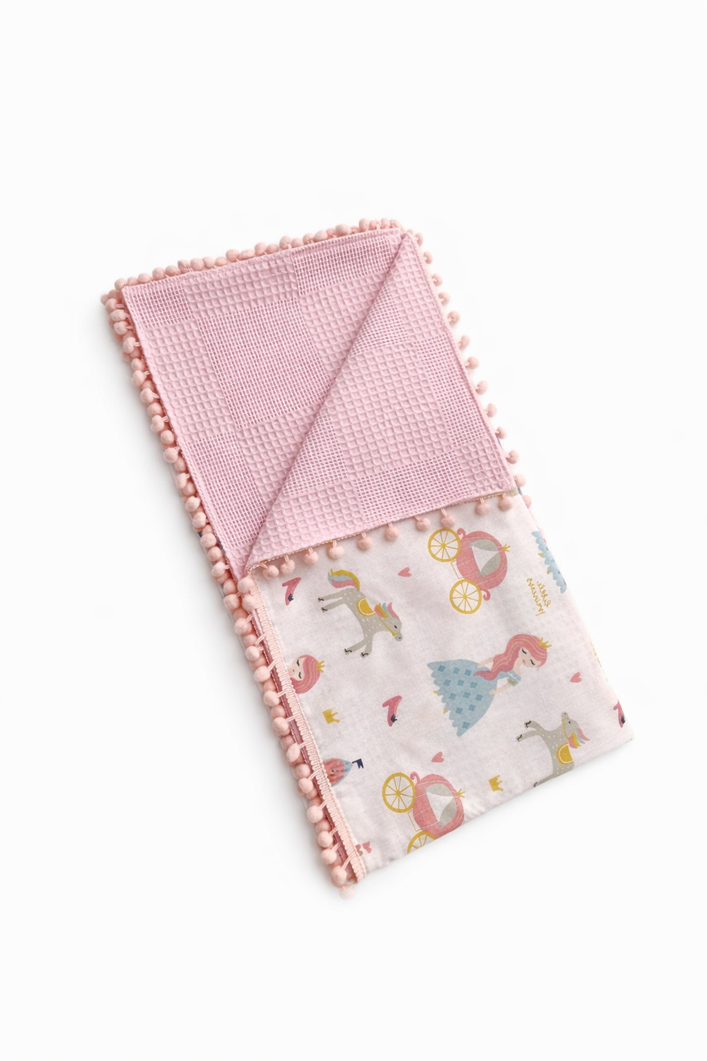 Jaju Baby Pembe Waffle Pike Prenses Desenli Çift Taraflı Bebek Battaniyesi 110x100 cm