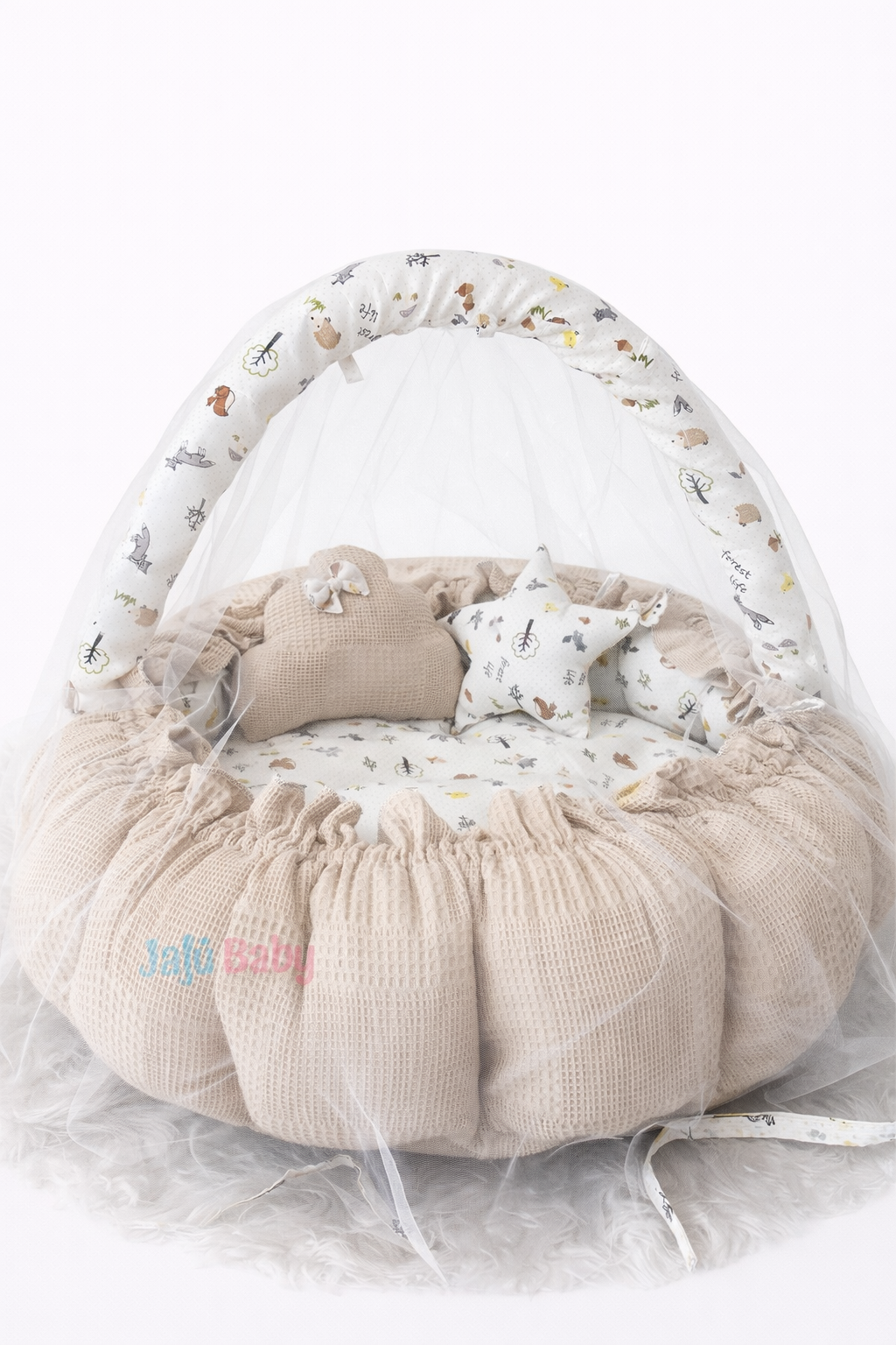 Jaju Baby Pike Kumaş ve Müslin Kumaş Tilki Tasarım Açılır - Kapanır Oyun Minderi Cibinlik Aparatlı Babynest