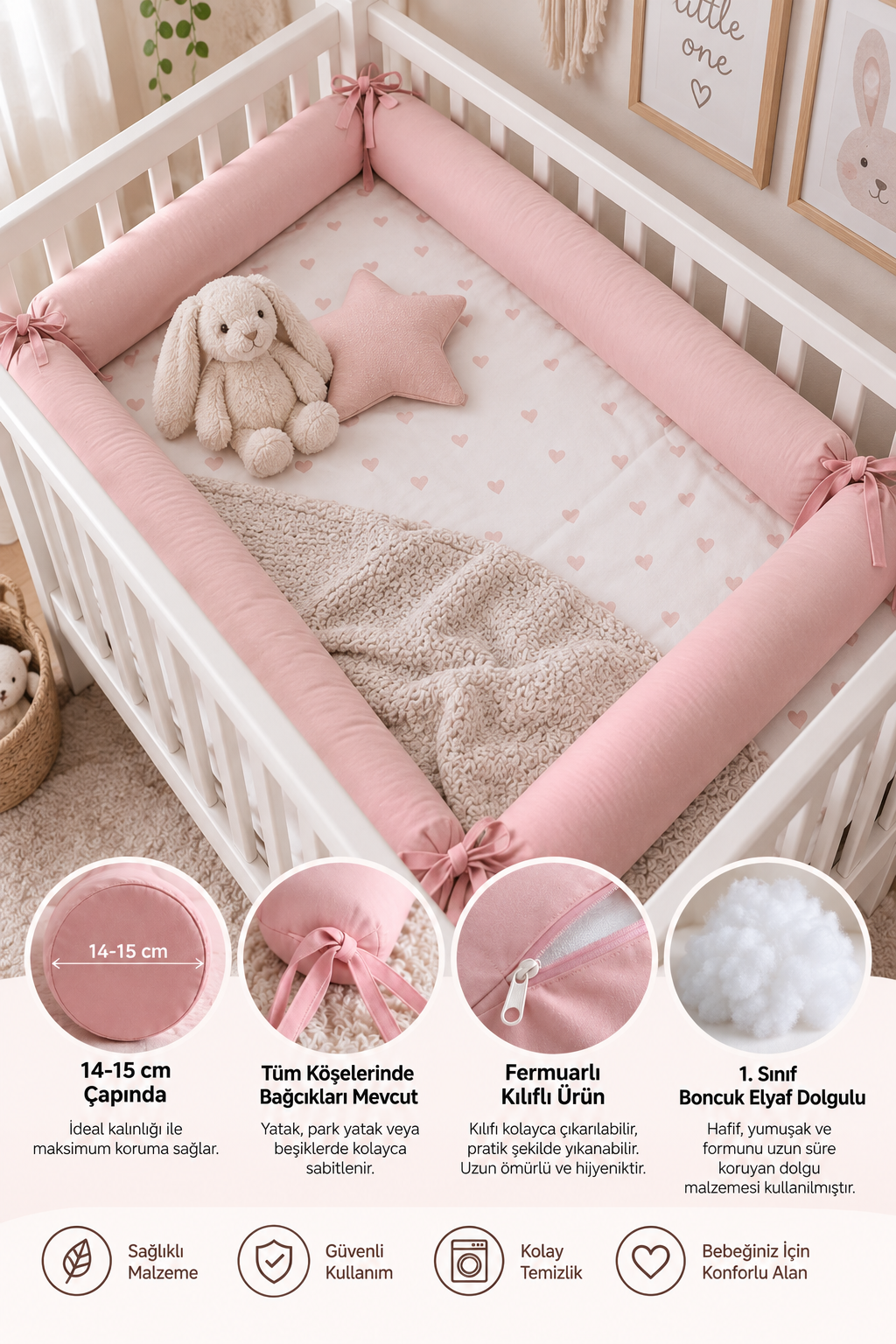 Jaju Baby Pudra Montessori Yatak Bariyer Beşik Kenar Koruma Özel Ölçü
