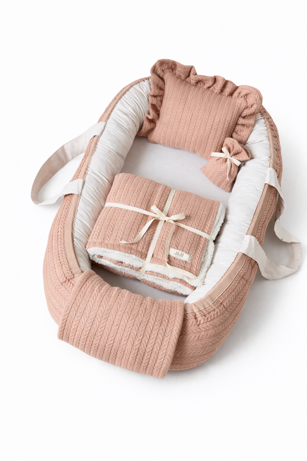 Jaju Baby Pudra Örgü Lüx Babynest Set 4 Parça Baby Nest Set Jaju-Babynest