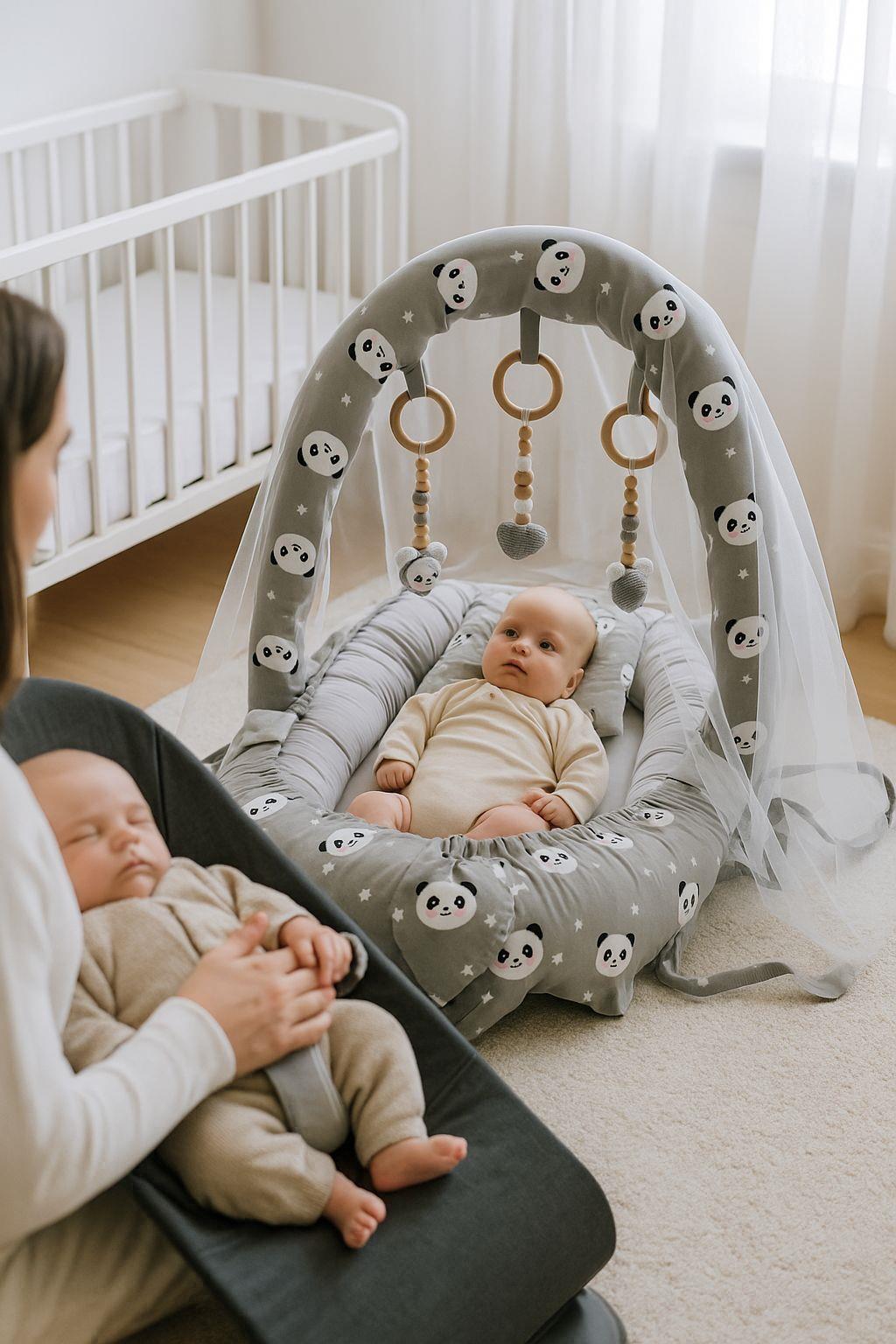 Jaju Baby Pudra Wafle Pike Kumaş Ceylan Tasarım Ponponlu Oyuncak Aparat ve Tül Babynest Set 