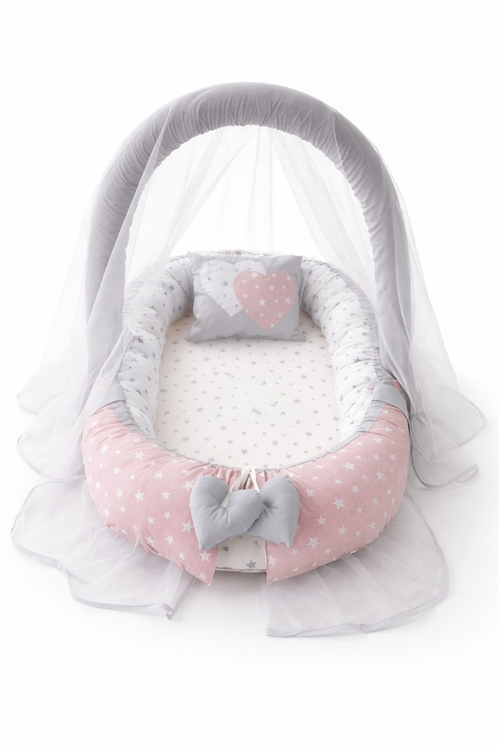 Jaju Baby Pudra Yıldız Desenli Cibinlik ve Oyuncak Askılı Lüx Tasarım Babynest