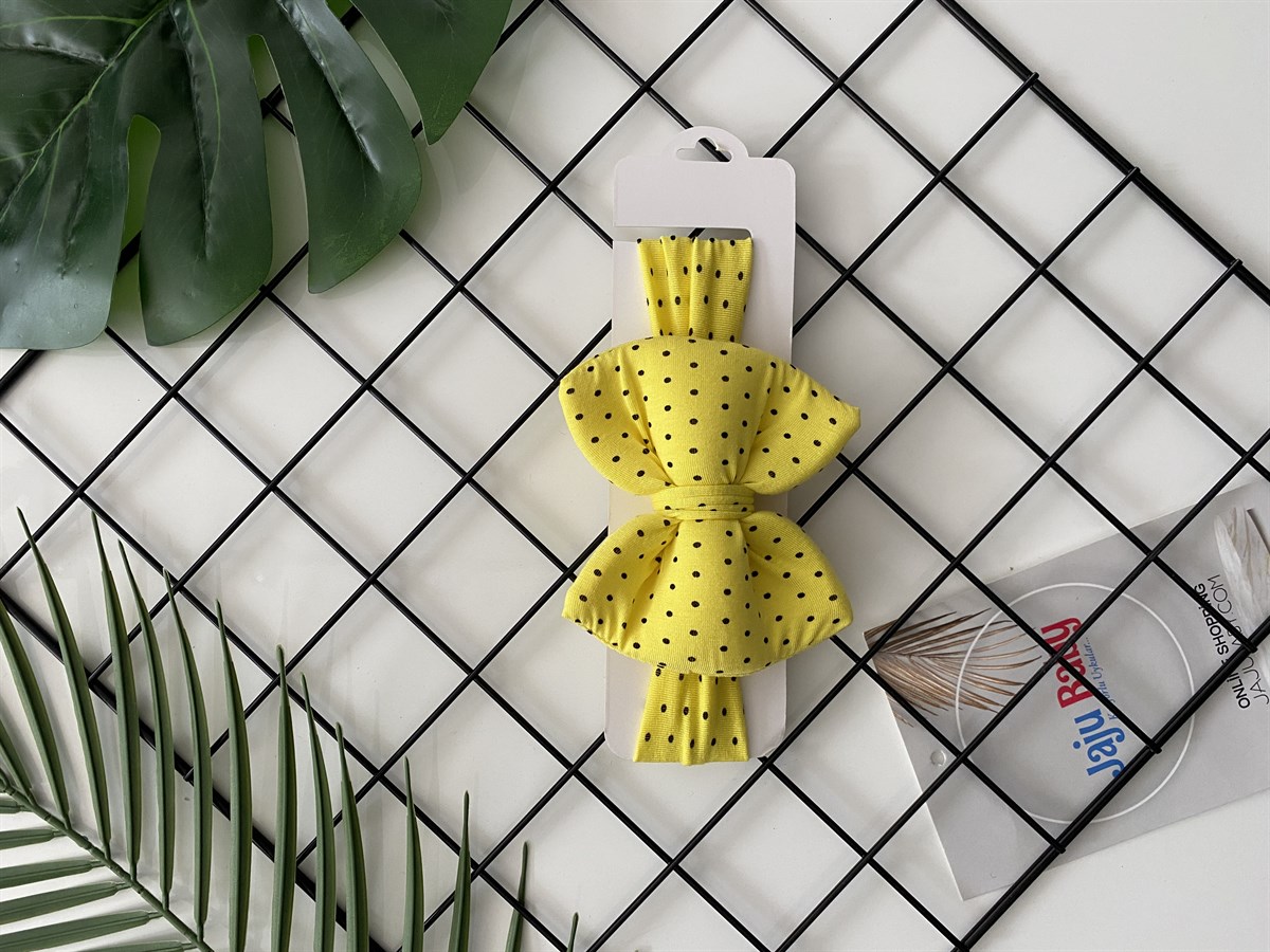 Jaju Baby Sarı Puantiyeli Desenli Fiyonklu Bebek Saç Bandı