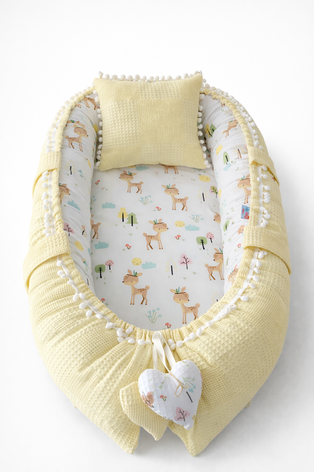 Jaju Baby Sarı Waffle Pike Kumaş Ceylan Tasarım Ponponlu Babynest