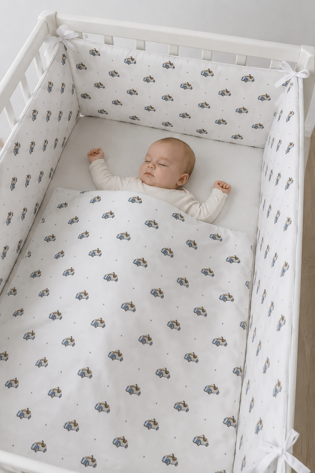 Jaju Baby Sevimli Araba Beşik Kenar Koruma  (4 Kenar) Özel Ölçü Beşik Koruyucu 