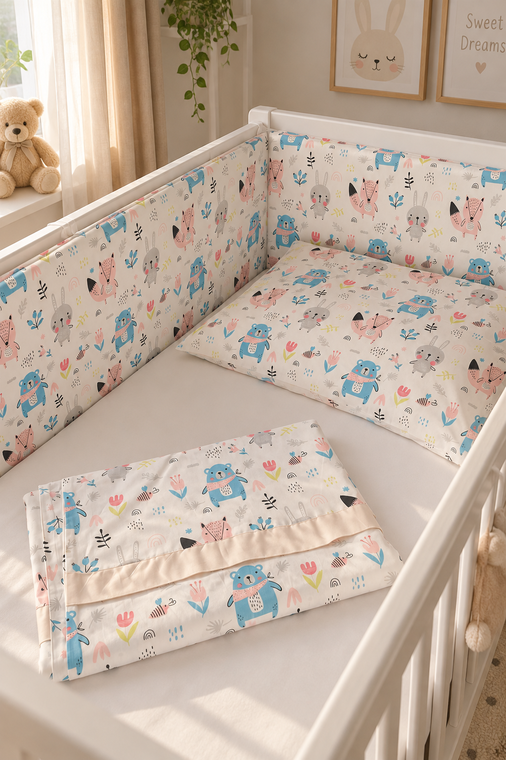 Jaju Baby Sevimli Hayvanlar Desenli Bebek Nevresim Takımı ve Kenar Koruma