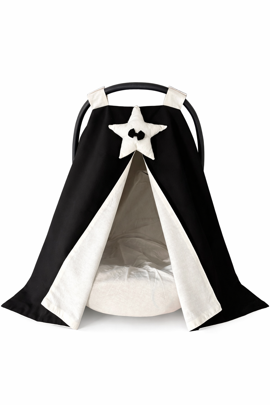 Jaju Baby Siyah-Krem Yıldız Tasarım Puset Örtüsü ve İç Çarşafı