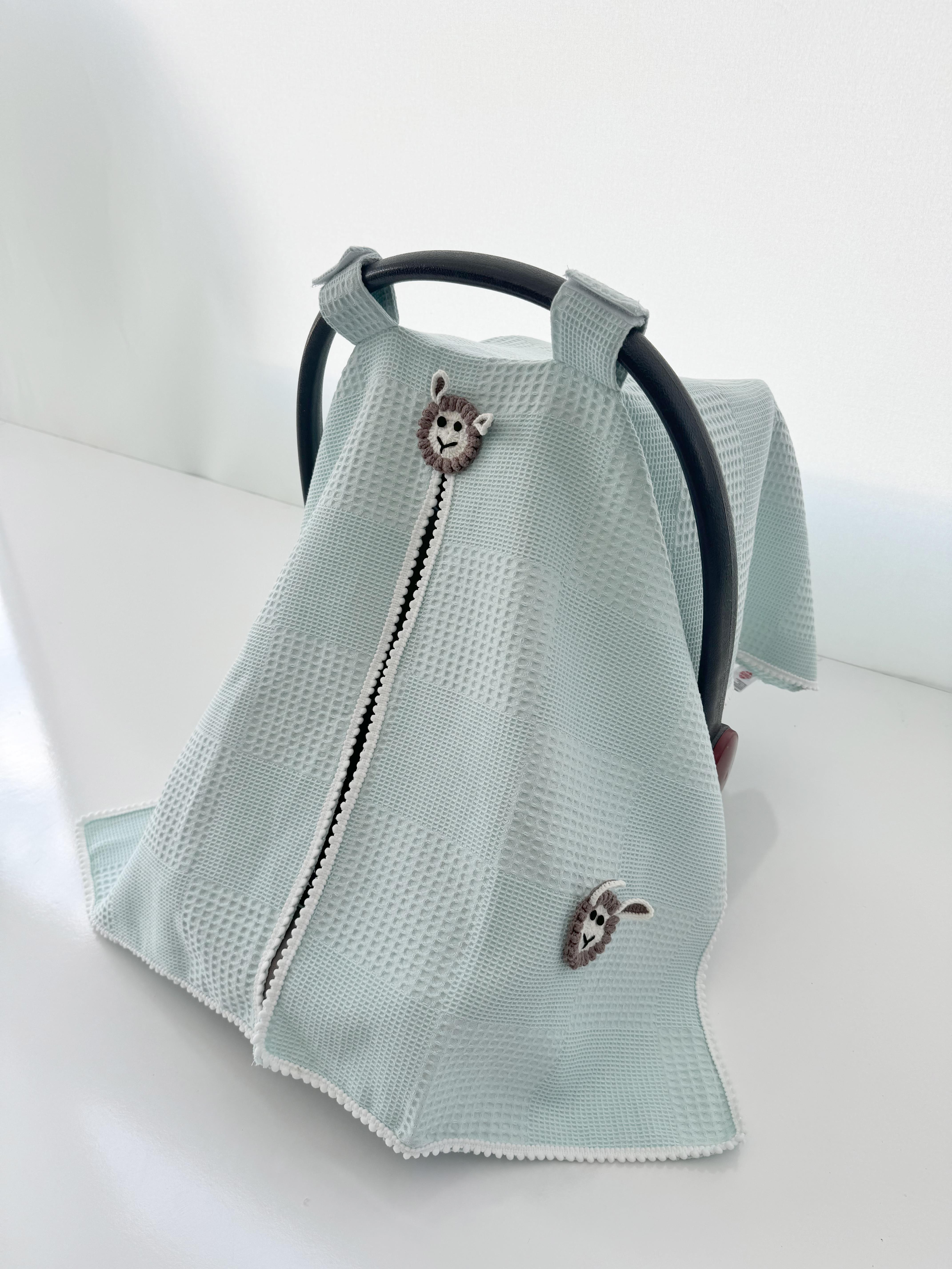 Jaju Baby Su Yeşili Waffle Kumaş Organik Kuzu Tasarım Puset Örtüsü