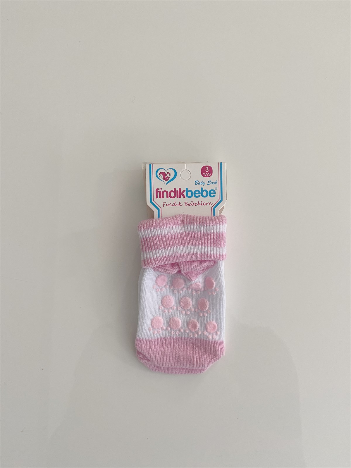 Jaju Baby Tekli Pembe Ayak İzi Desenli 3 Yaş Kız Çorap