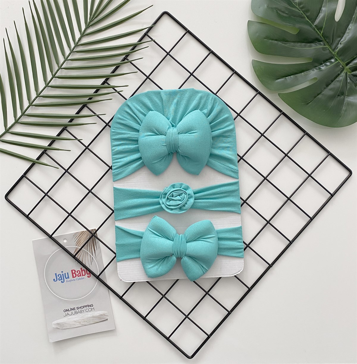 Jaju Baby Turkuaz Bone Saç Bandı Üçlü Set