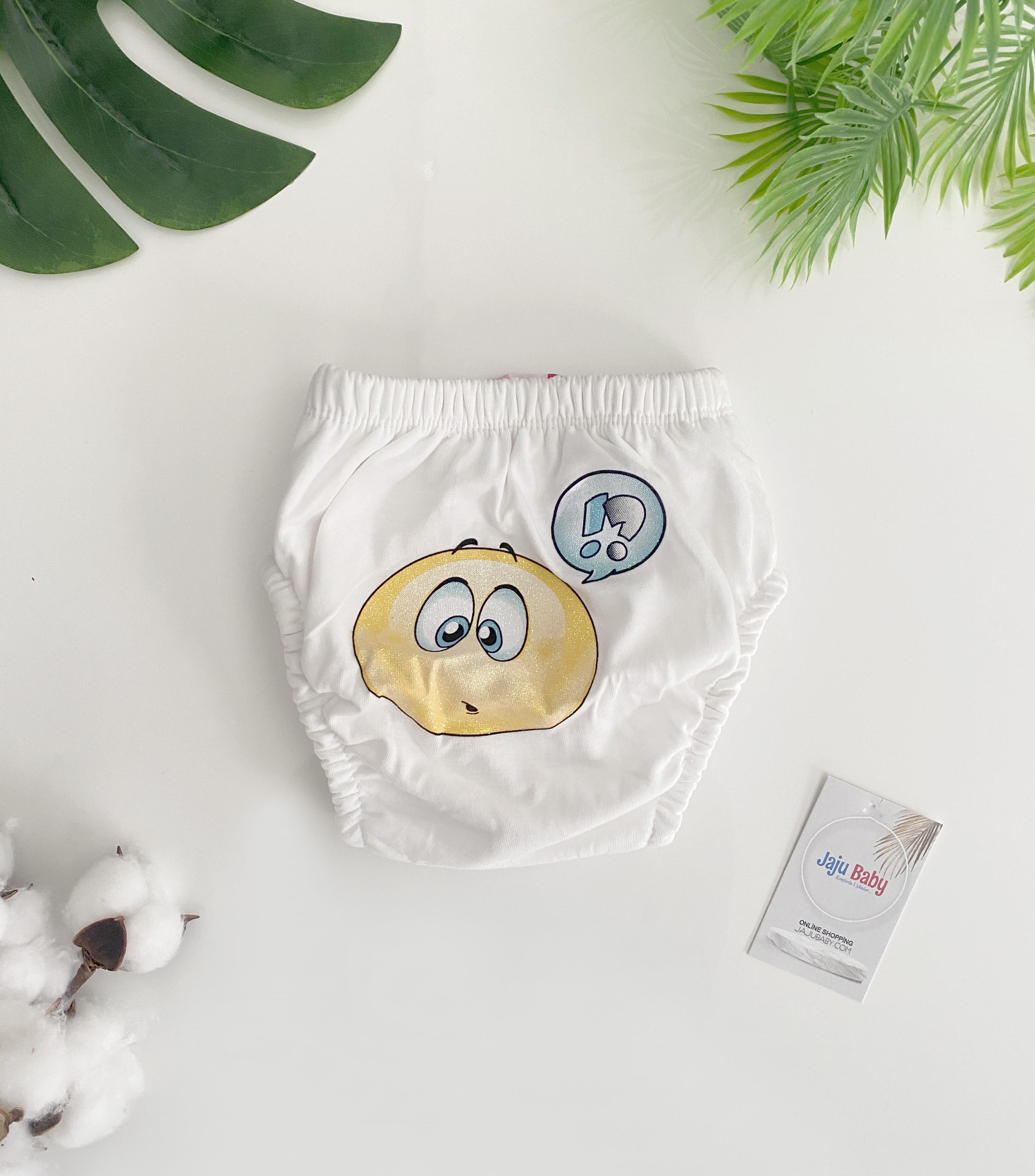 Jaju Baby Unisex Beyaz Renk Emoji Desen Bebek Alılştırma Külodu