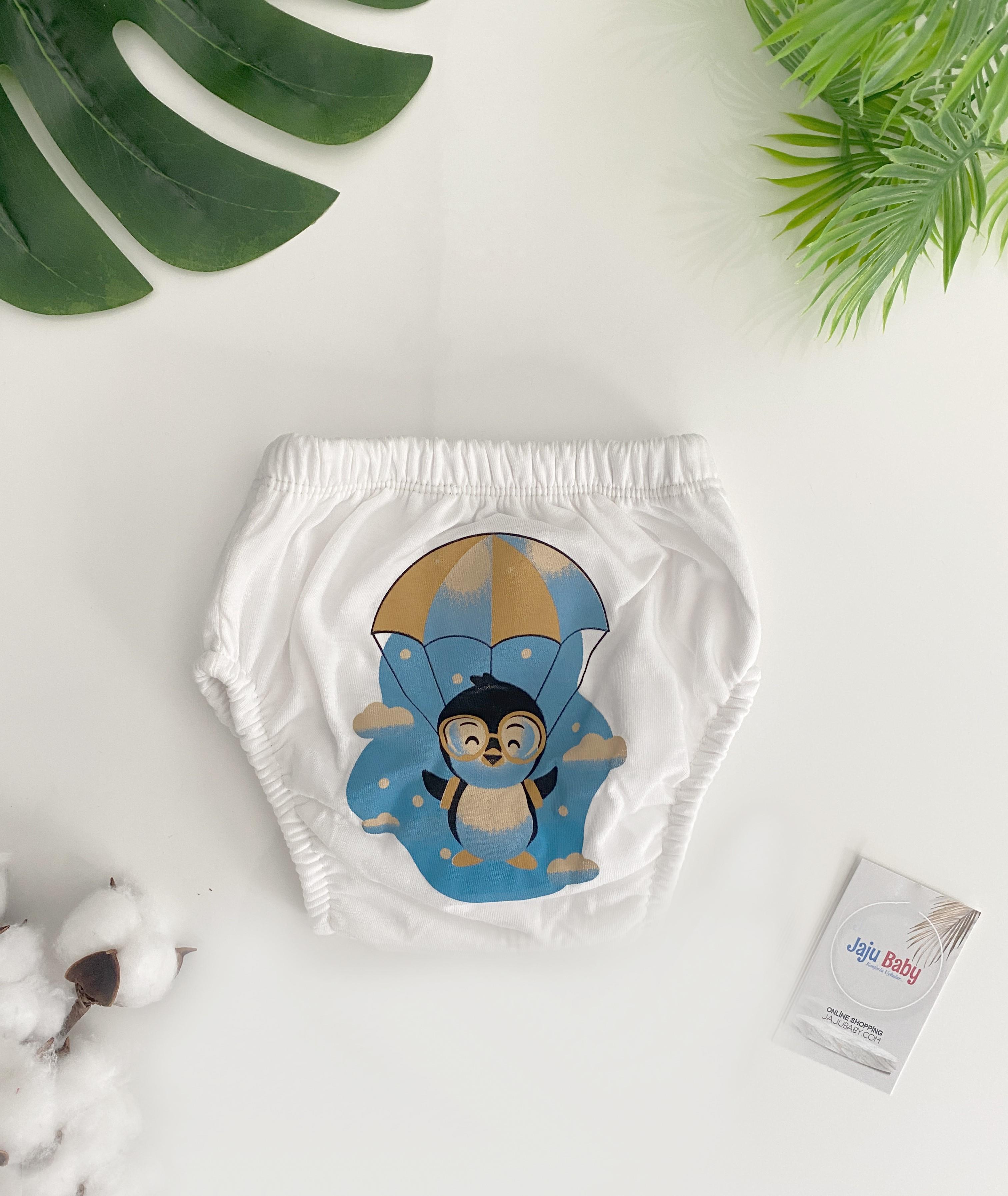 Jaju Baby Unisex Beyaz Renk Uçan Penguen Bebek Alılştırma Külodu