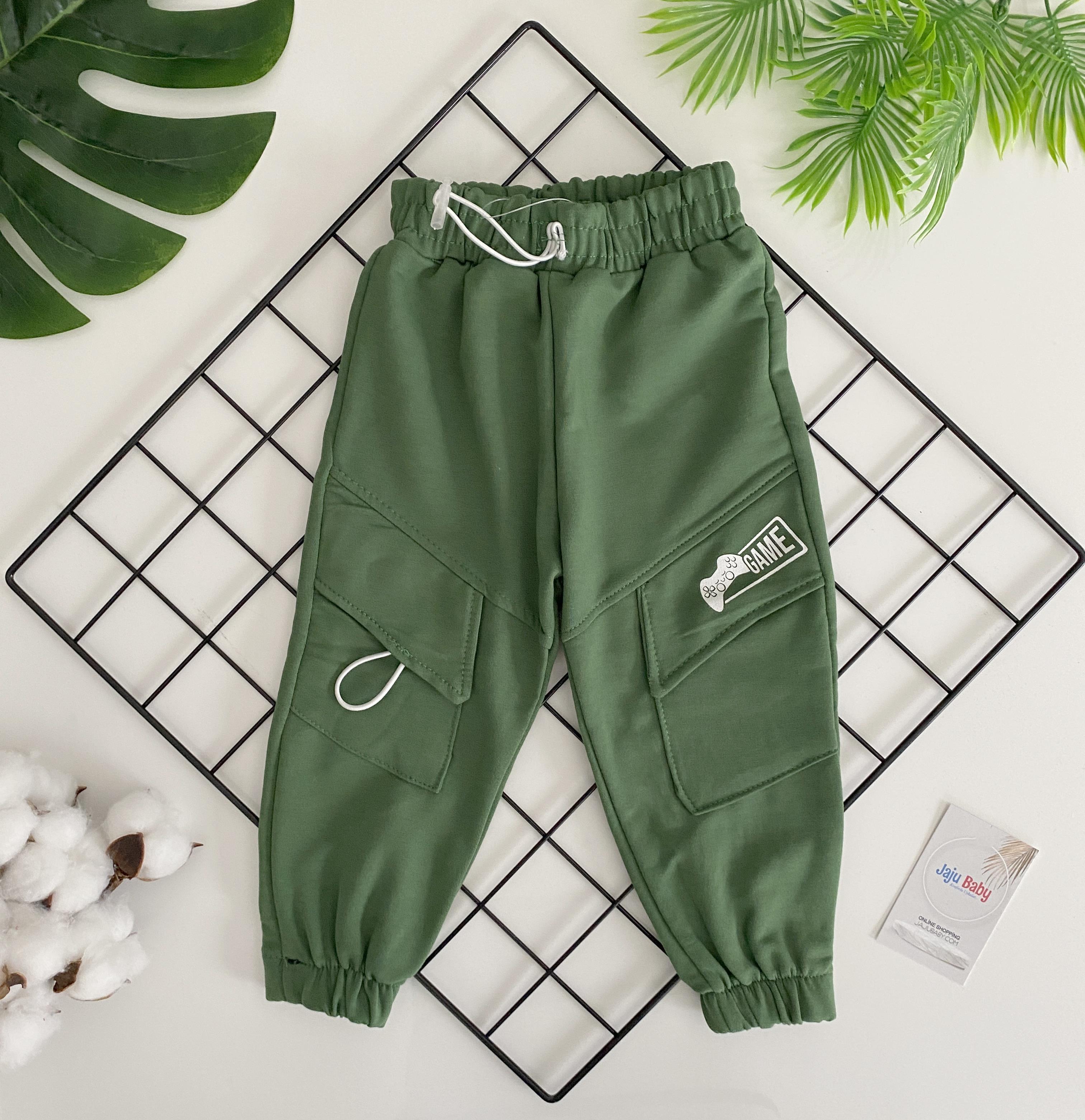 Jaju Baby Unisex Yeşil Beli Ve Paçası Lastikli Yanı Cepli Eşofman Altı