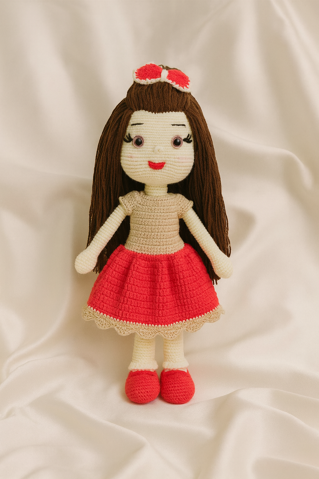 Jaju Baby Uzun Saçlı Kırmızı Amigurumi Oyuncak 40 cm