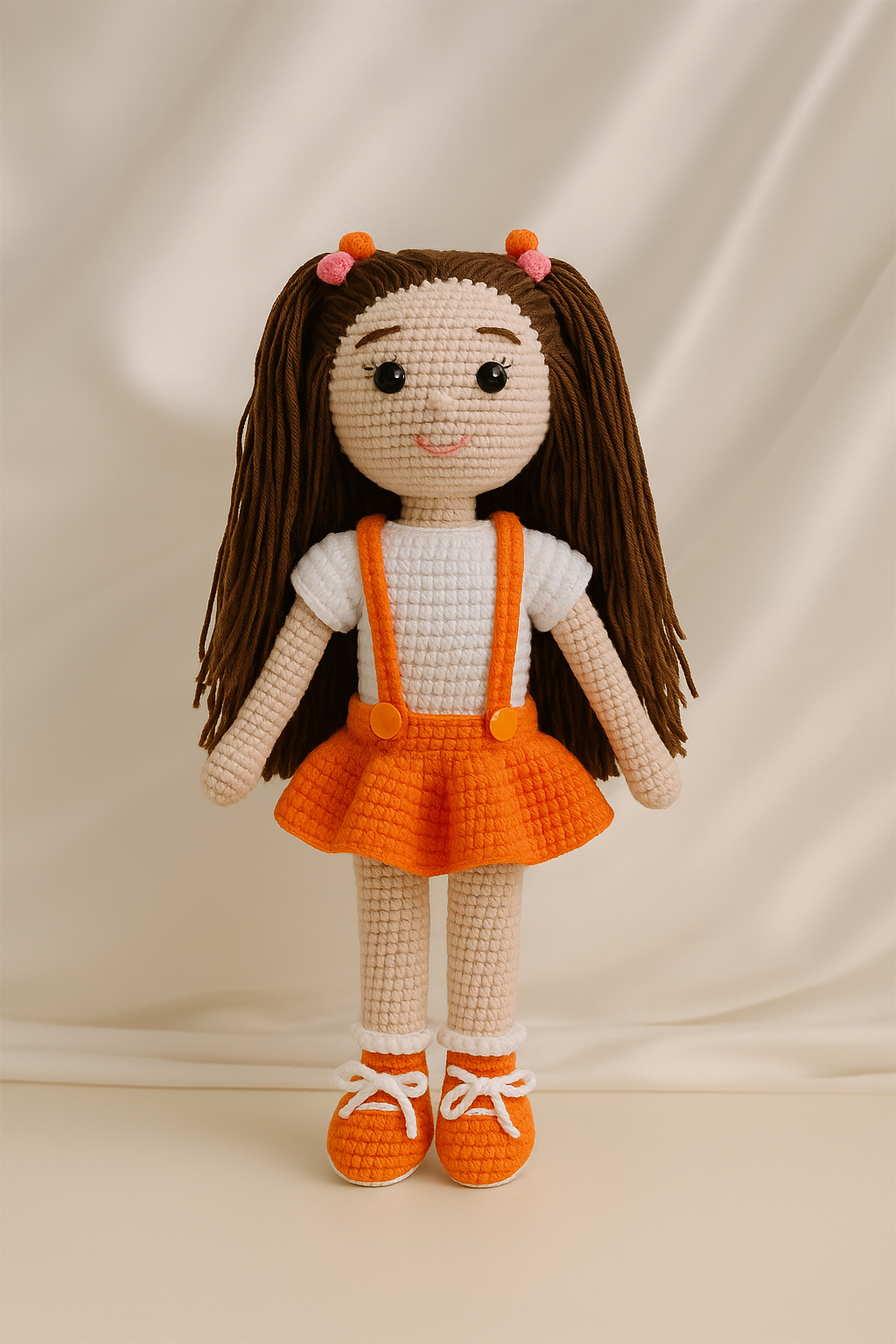 Jaju Baby Uzun Saçlı Turuncu Kız Amigurumi Oyuncak 40 cm